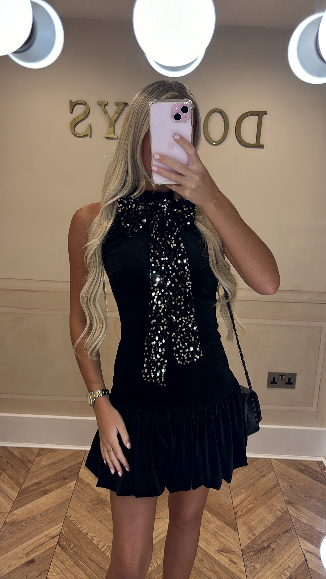 Velvet bow sequin dress