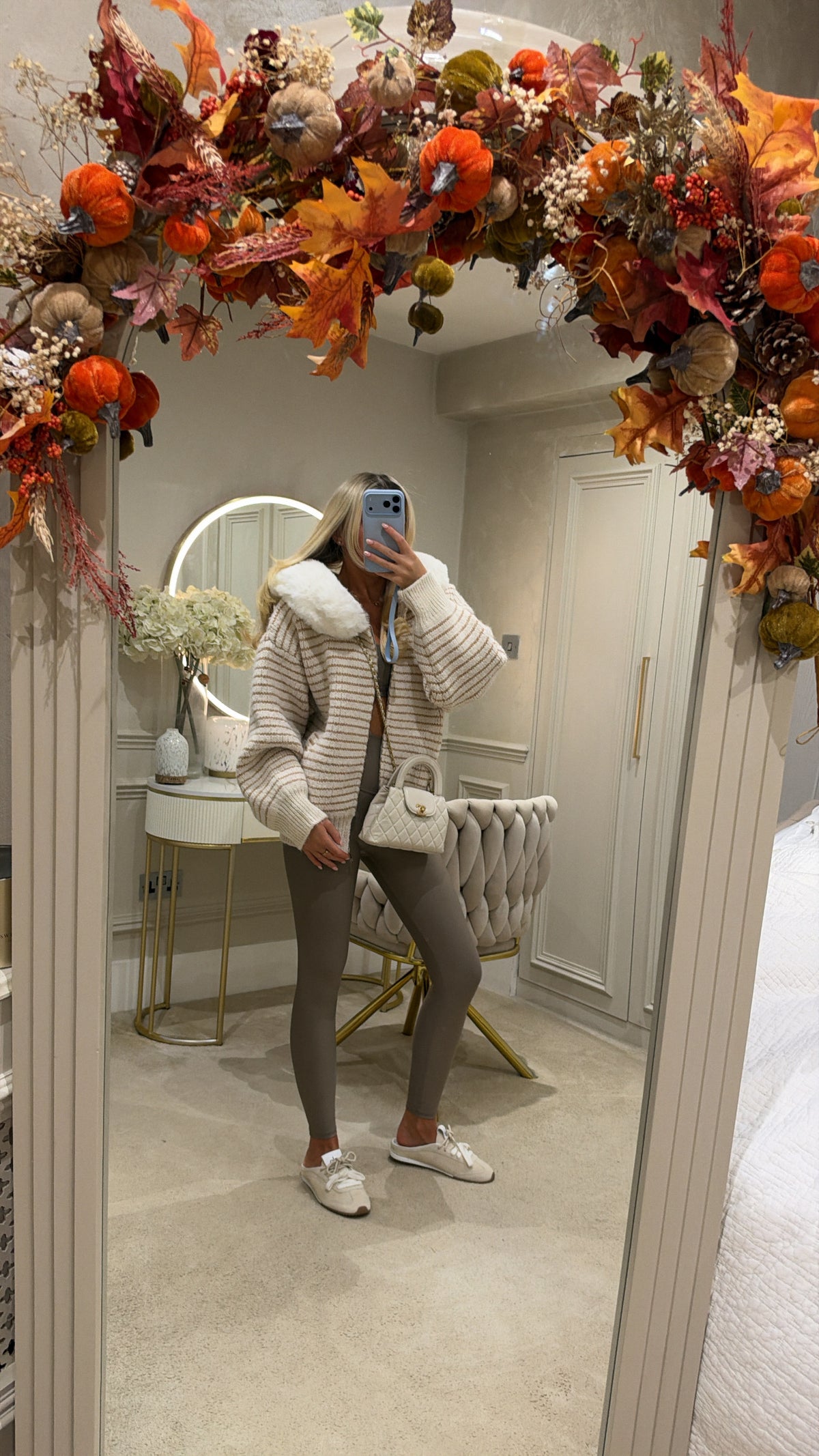 Knit stripe fur cardigan
