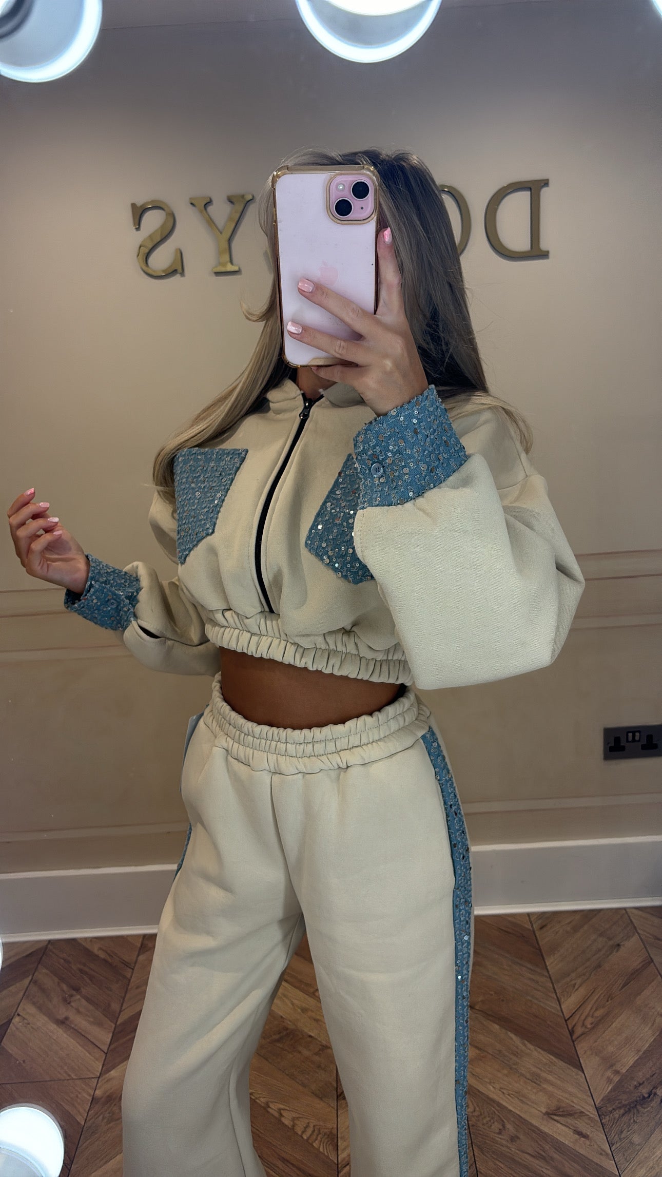Sequin denim tracksuit