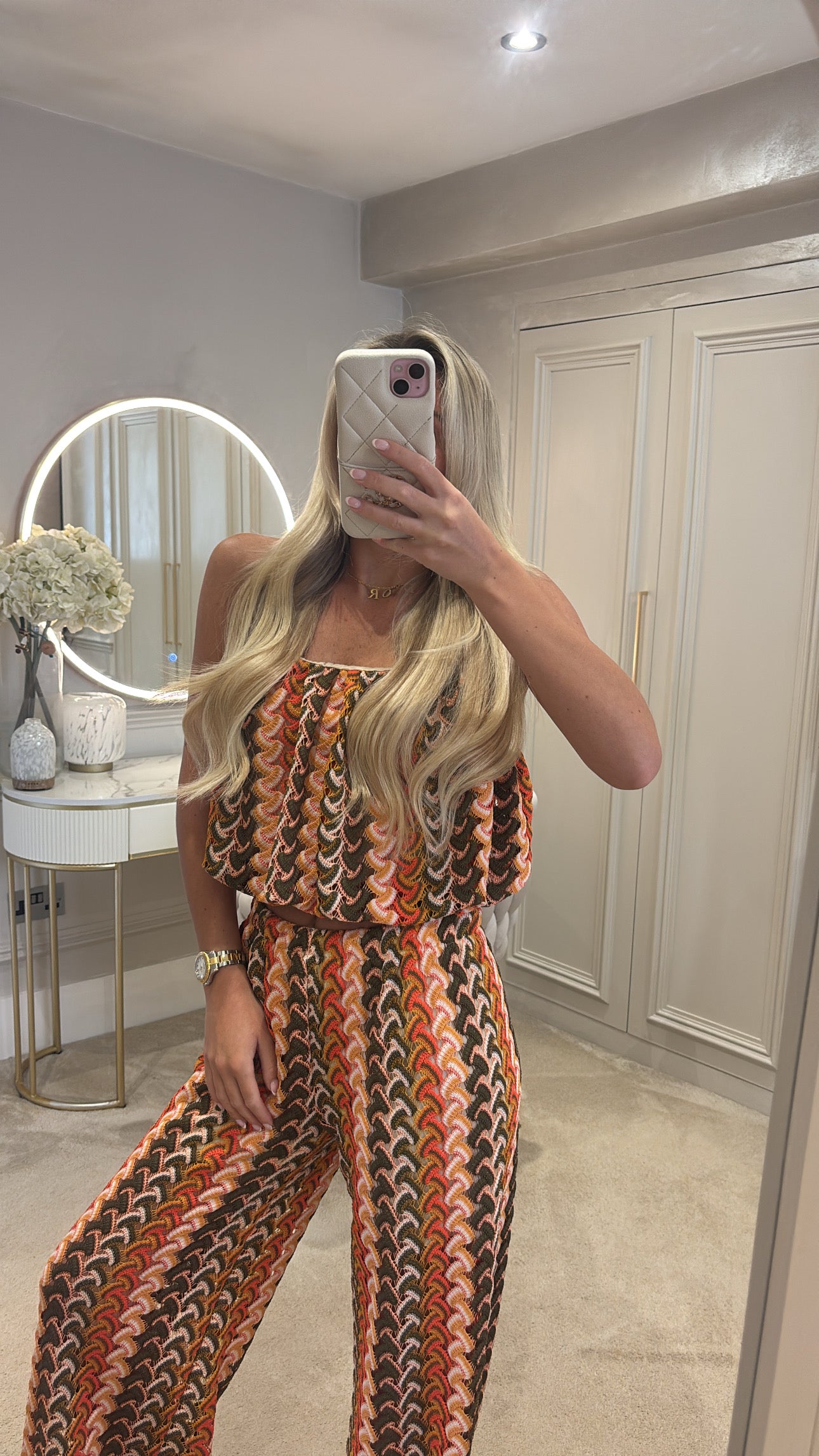 Pattern puff ball top trouser co-ord