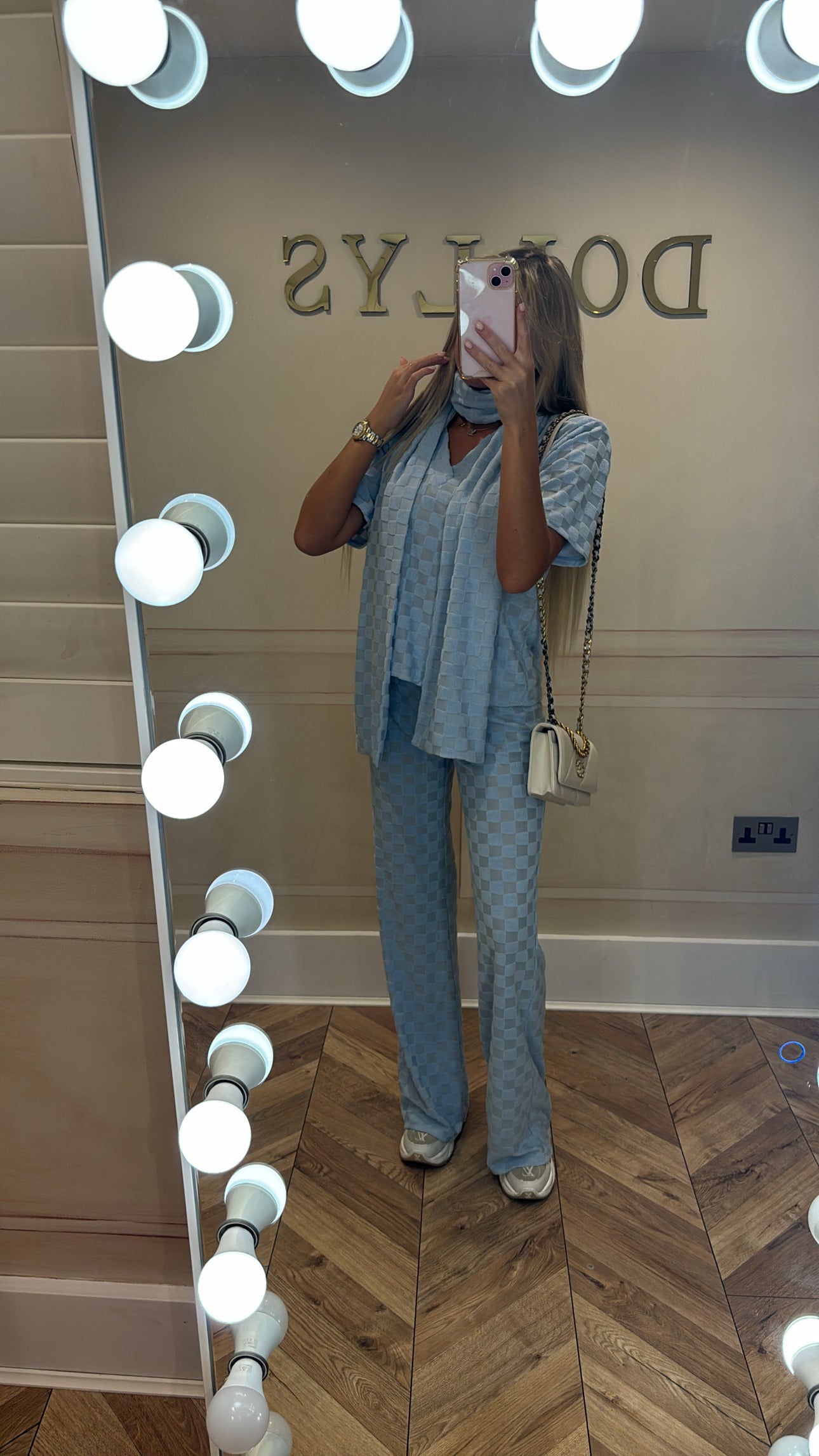 Towelling scarf v neck lounge set