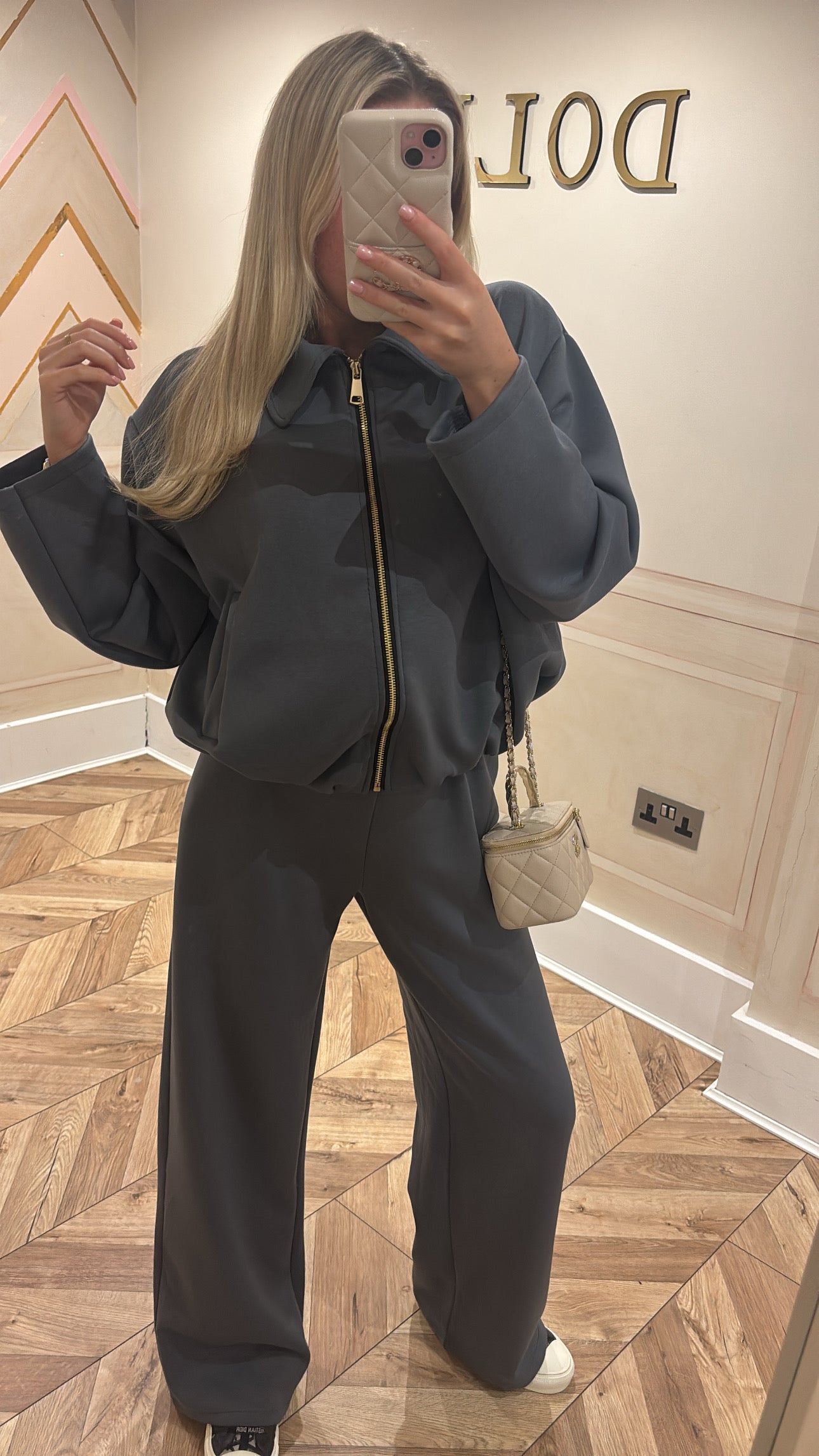 Gold zip jacket lounge set