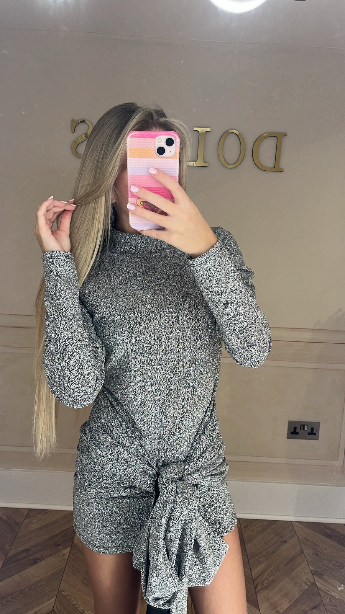 Glitter drape front dress