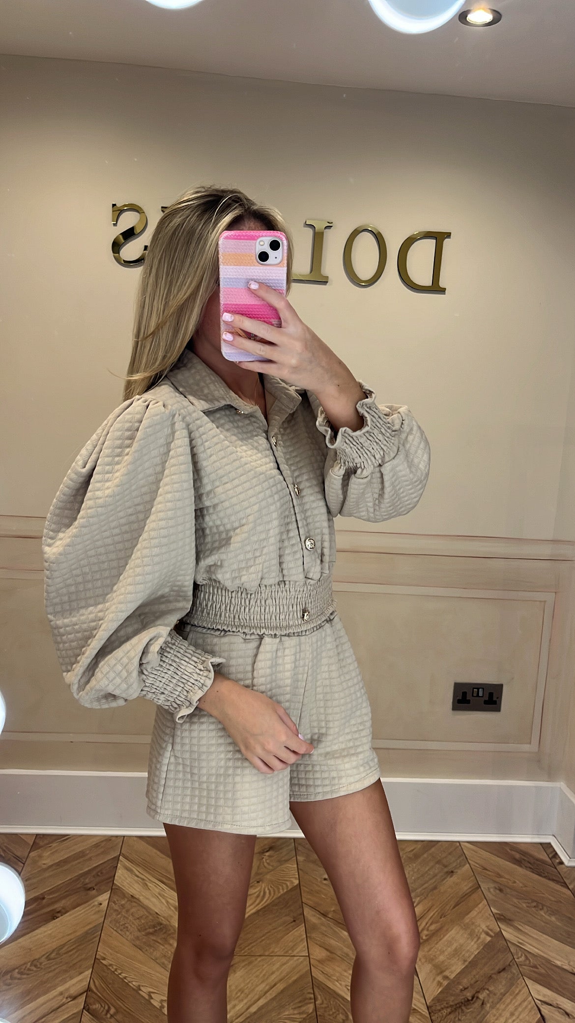 Quilted button short set 