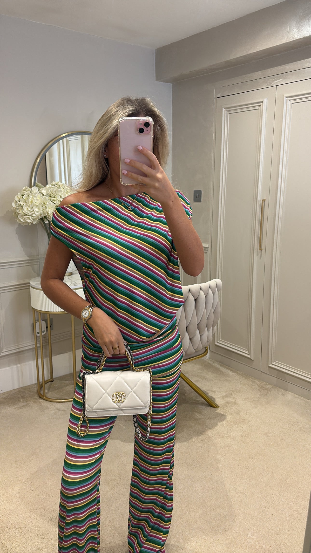 Stripe off the shoulder lounge set