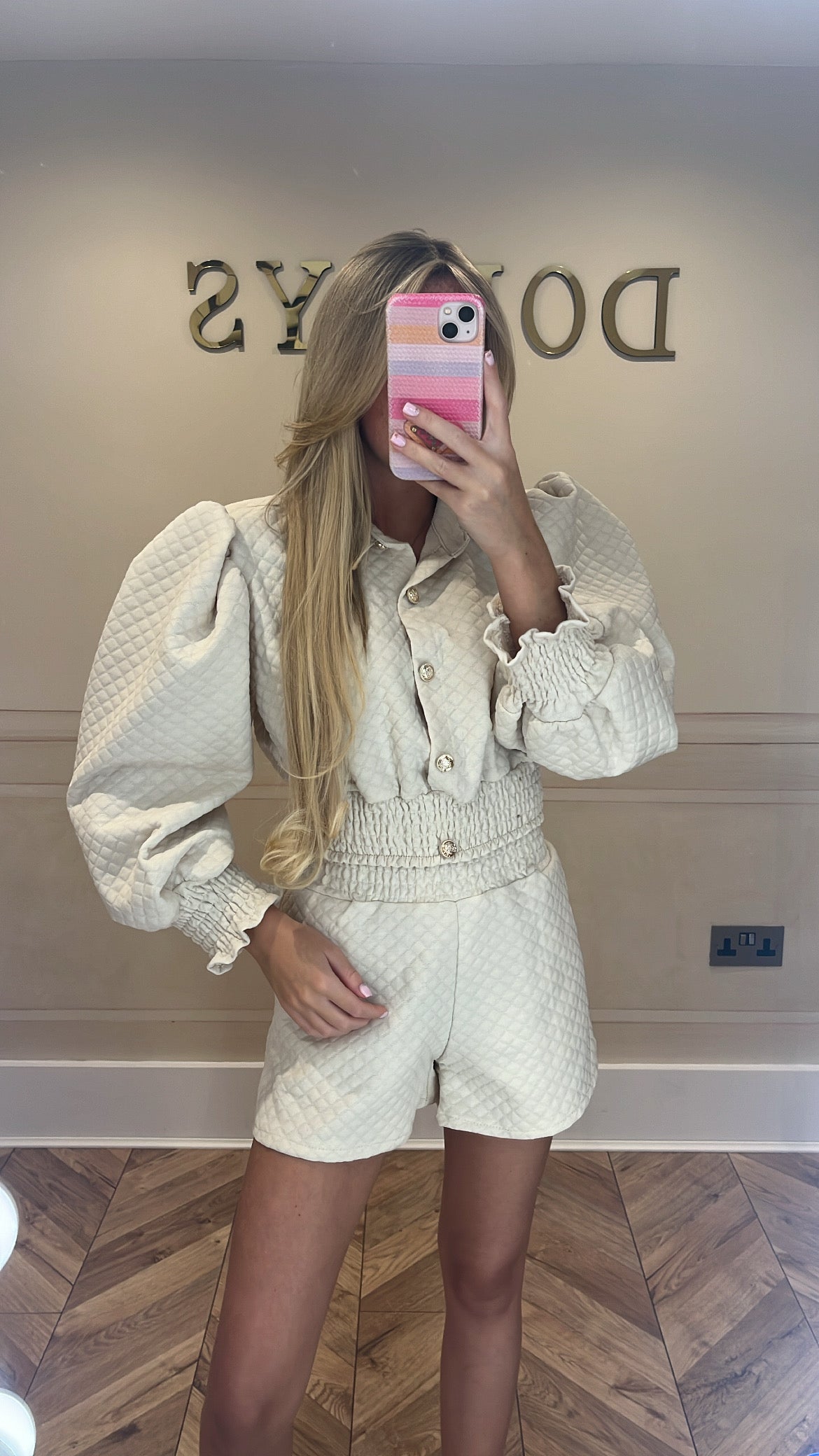 Quilted button short set
