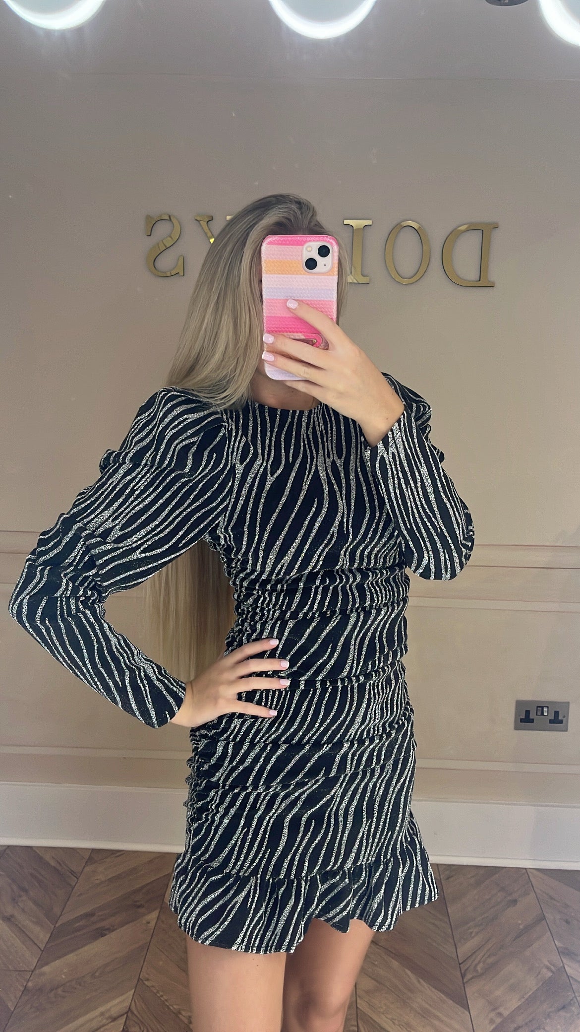 Printed frill glitter dress