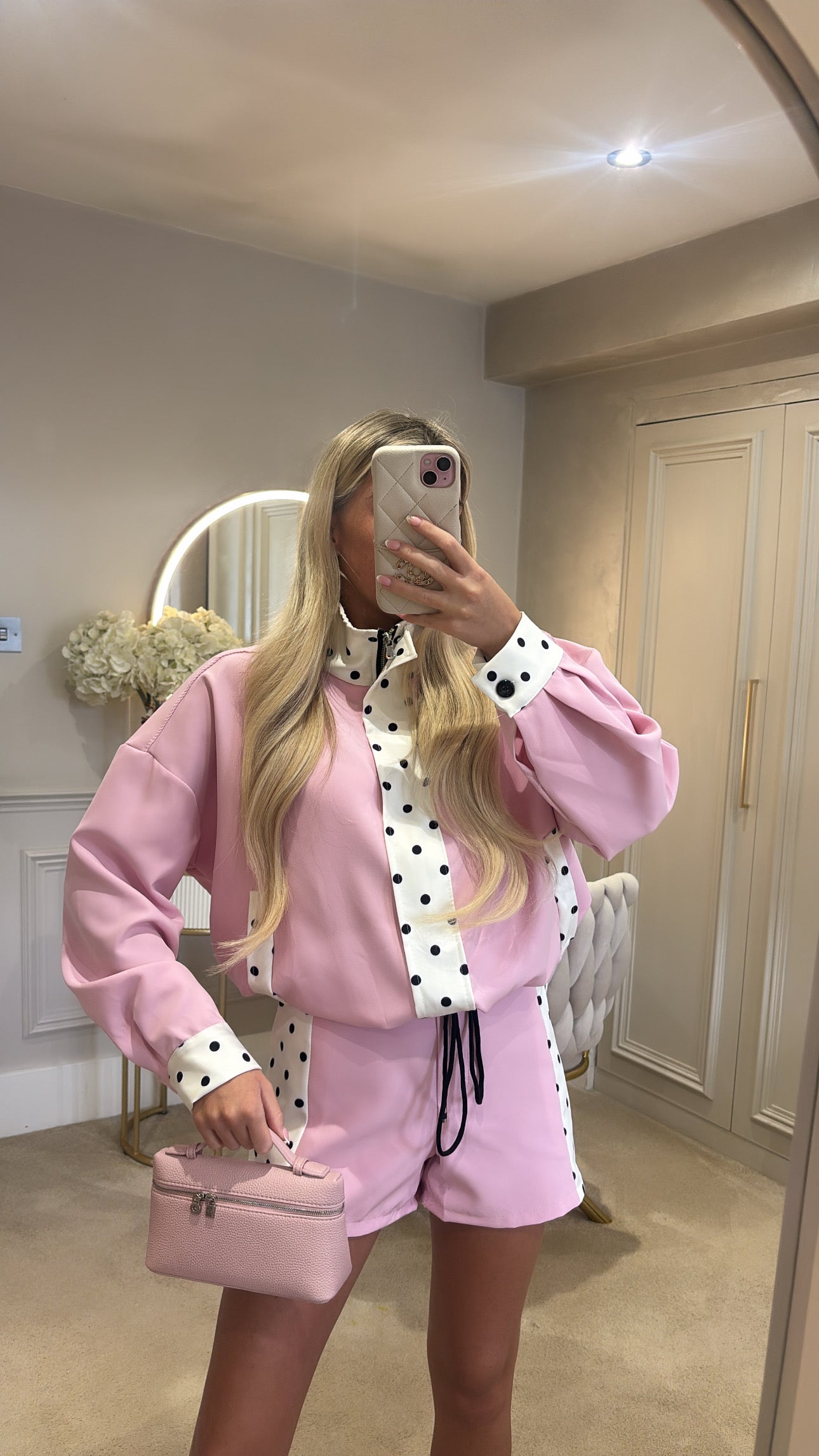 Polkadot trim jacket set 