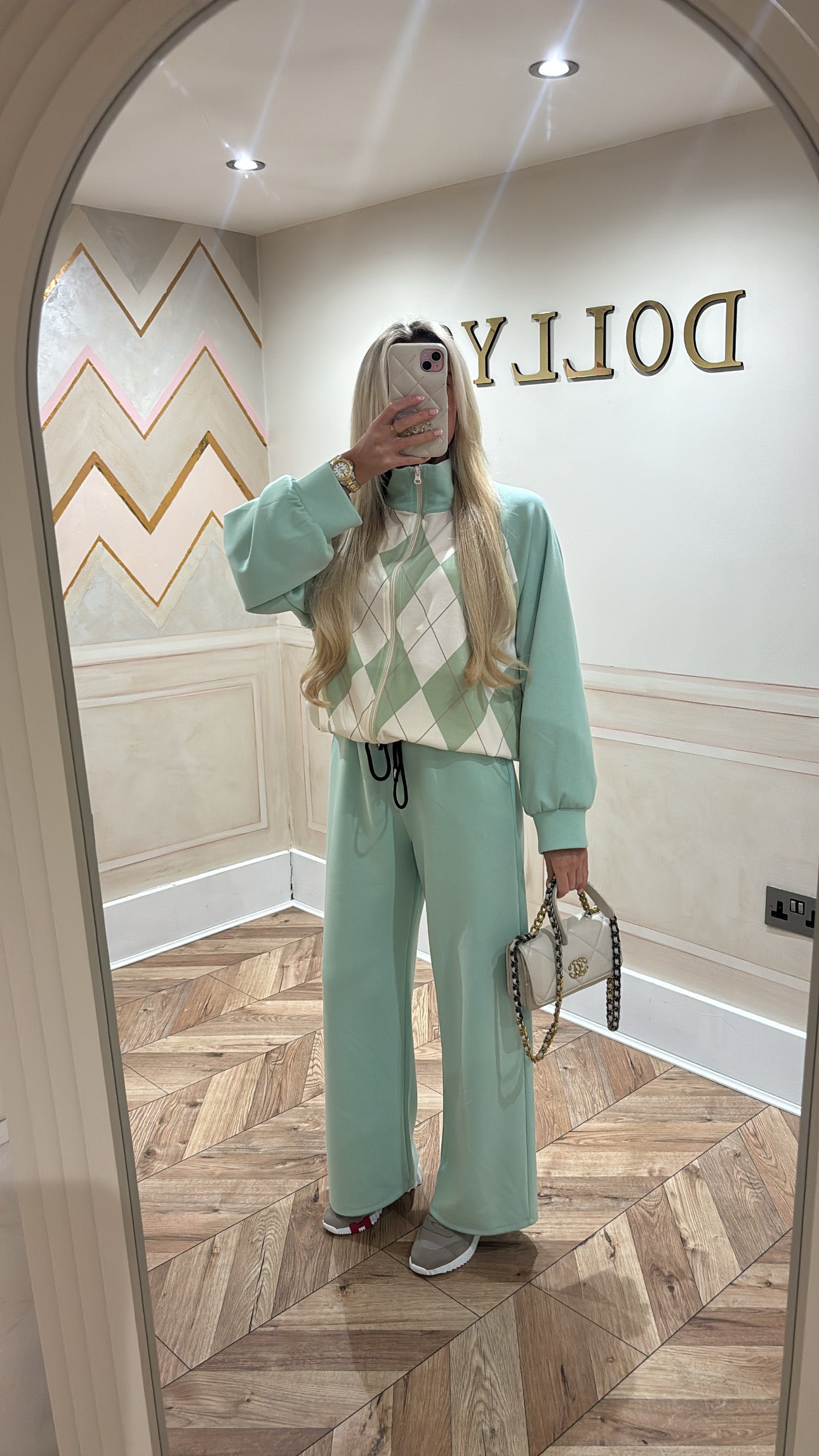 Chequered zip up lounge set