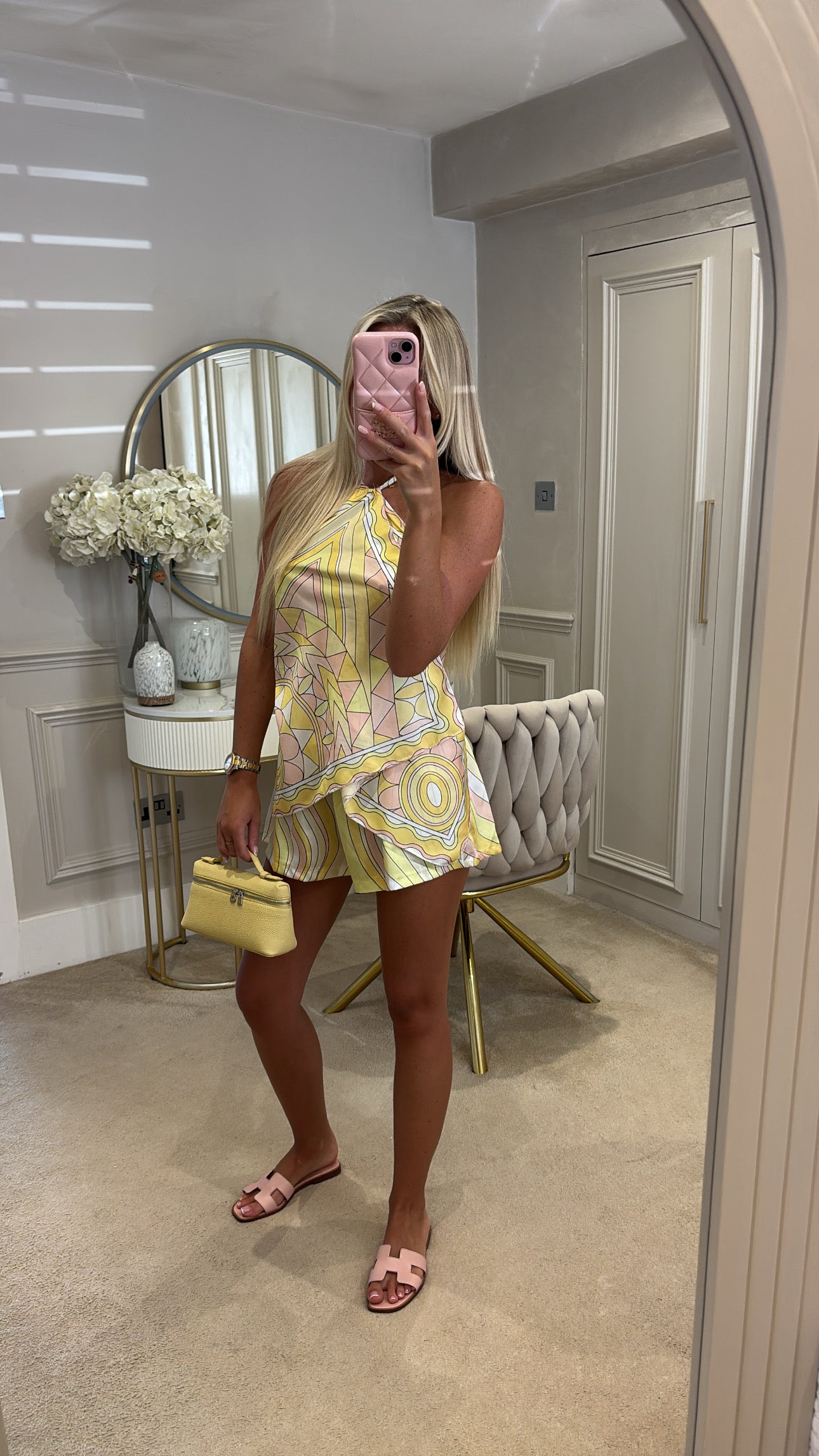 Silk pattern halter neck short set