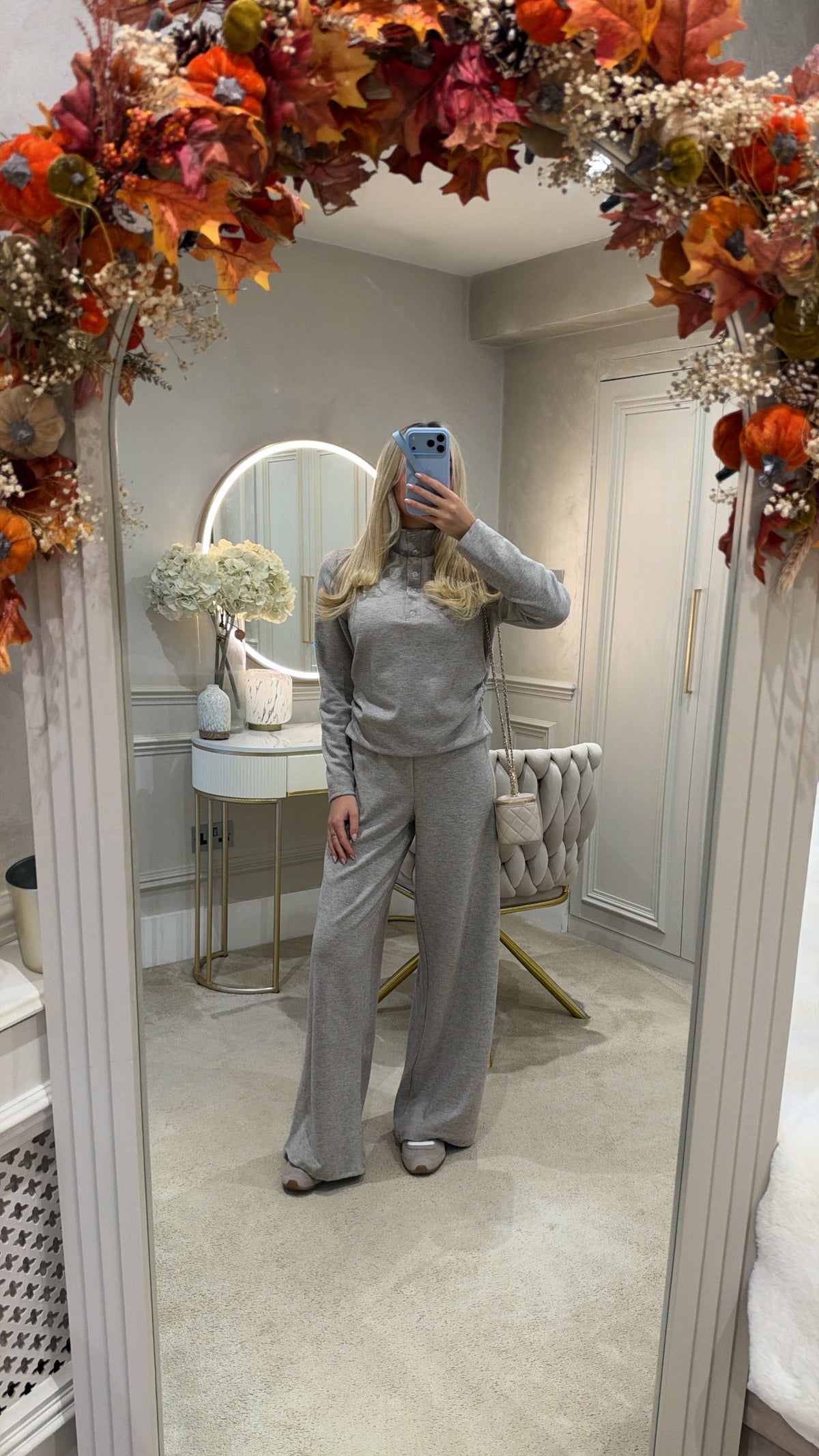High neck button flared lounge set