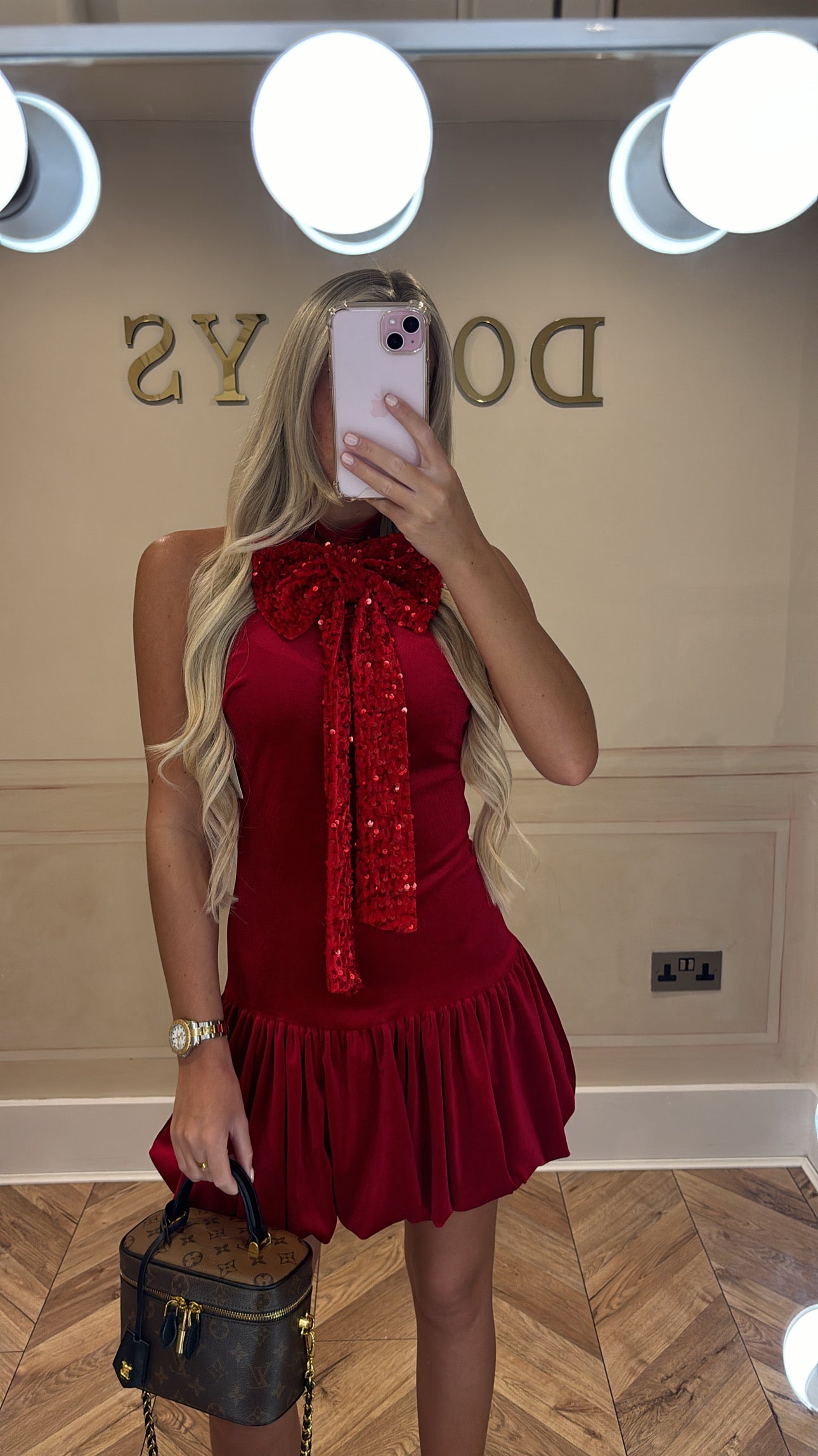 Velvet bow sequin dress