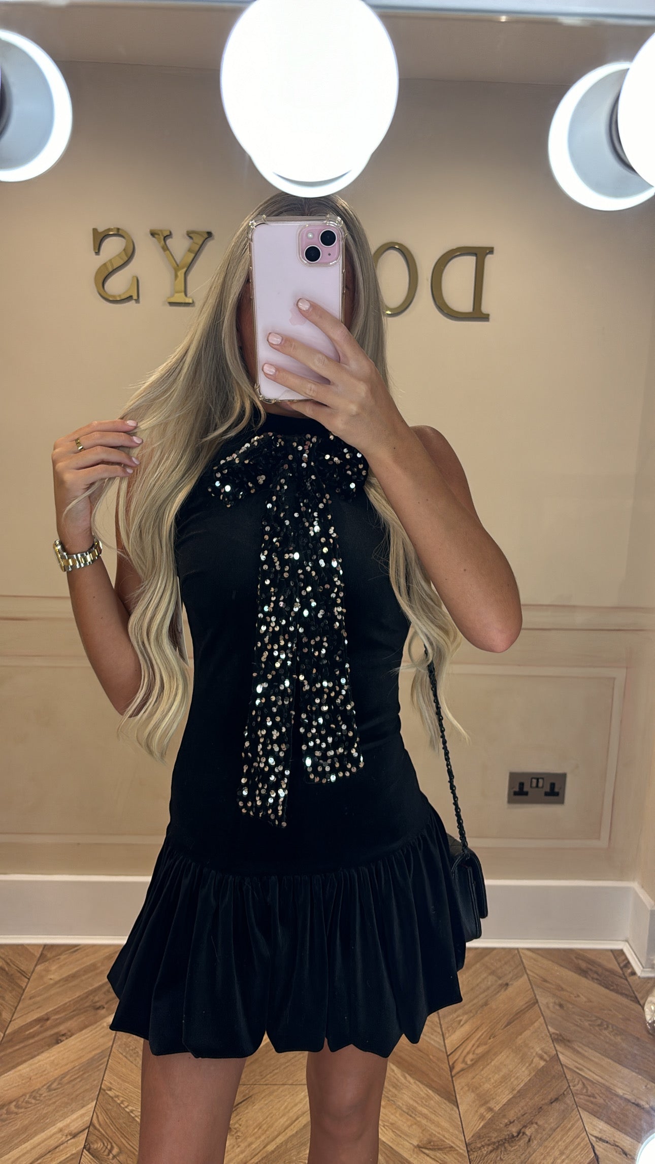 Velvet bow sequin dress