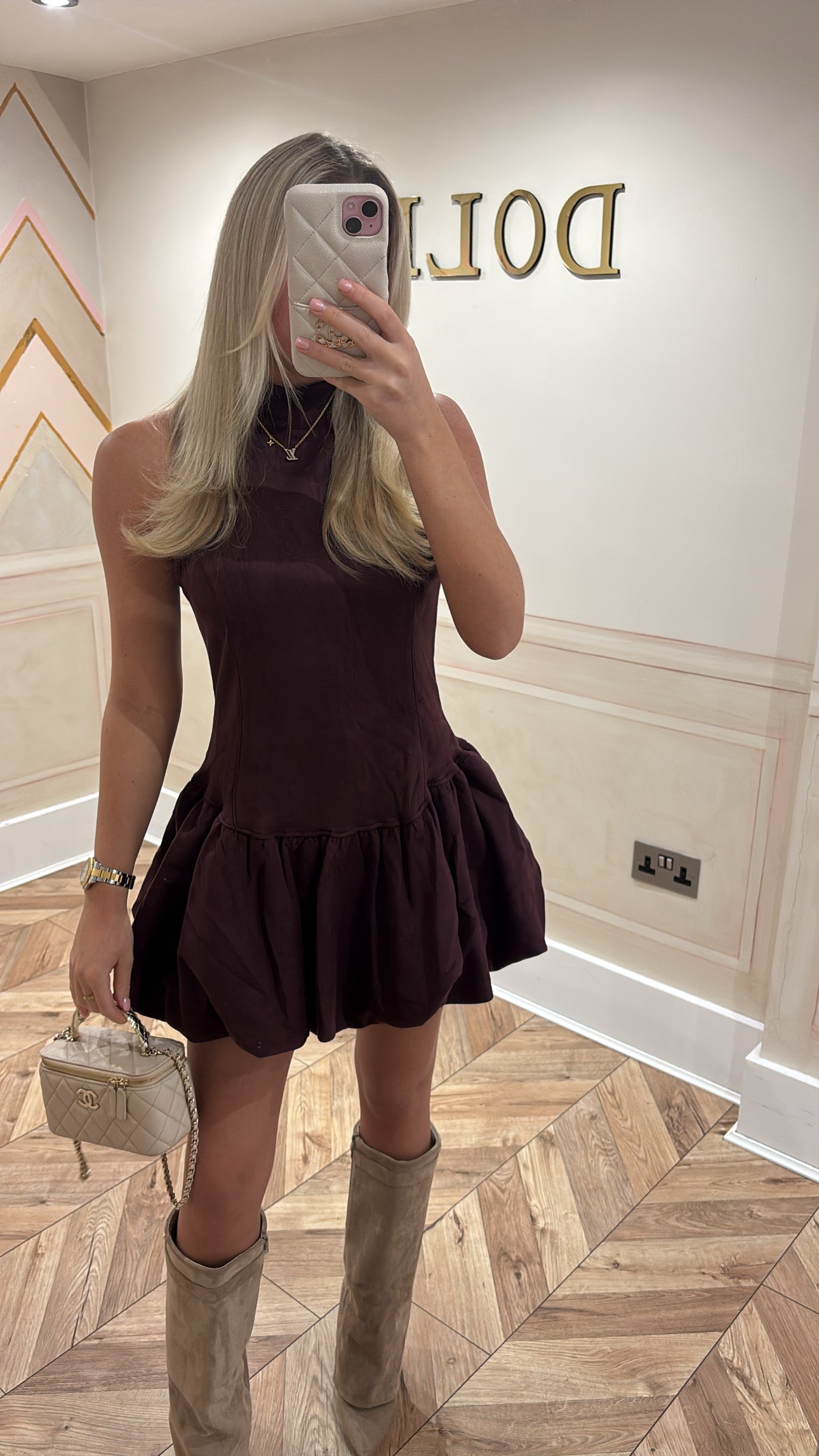 Suede puffball dress 