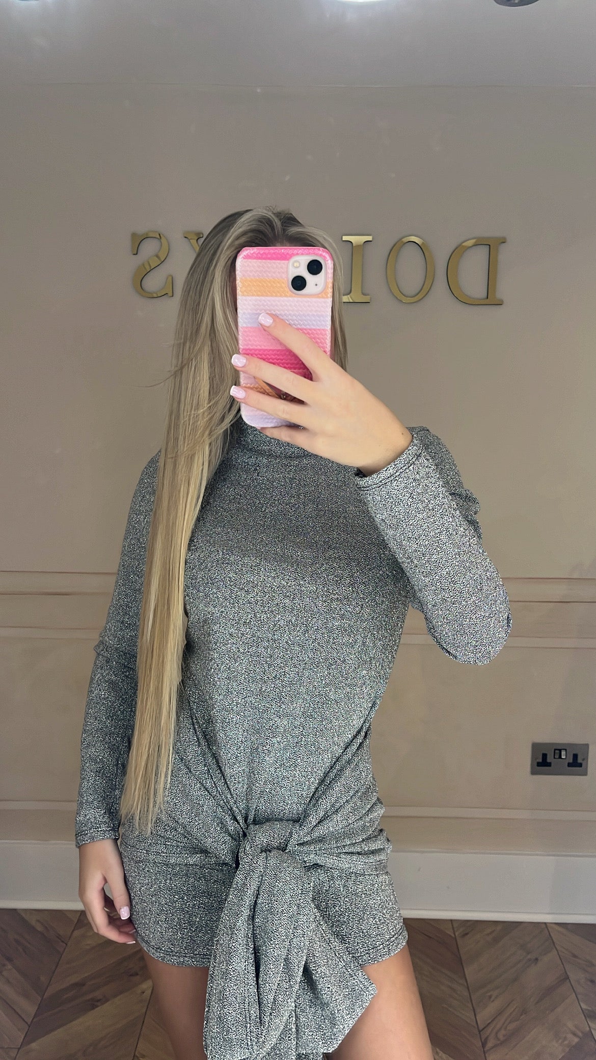 Glitter drape front dress