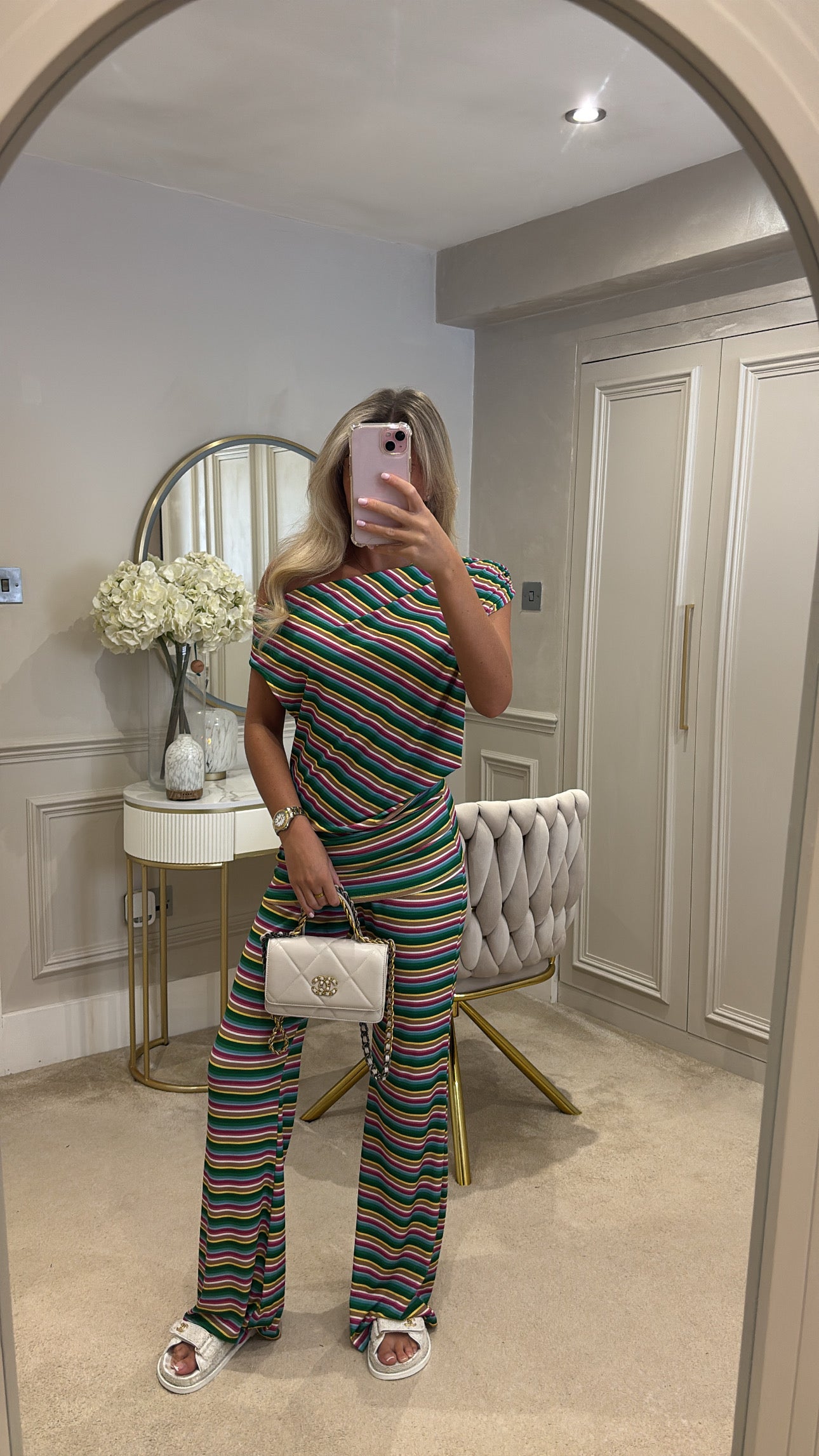 Stripe off the shoulder lounge set