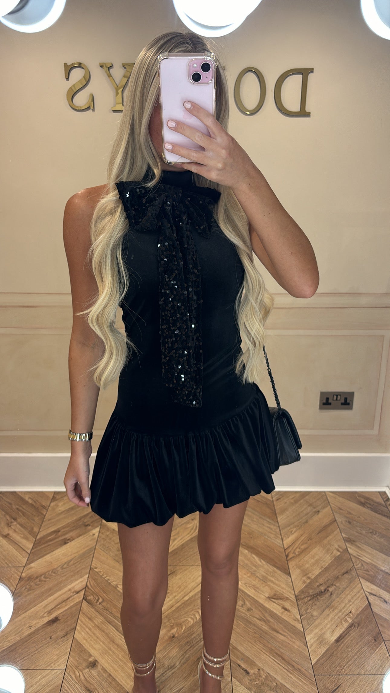 Velvet sequin bow dress