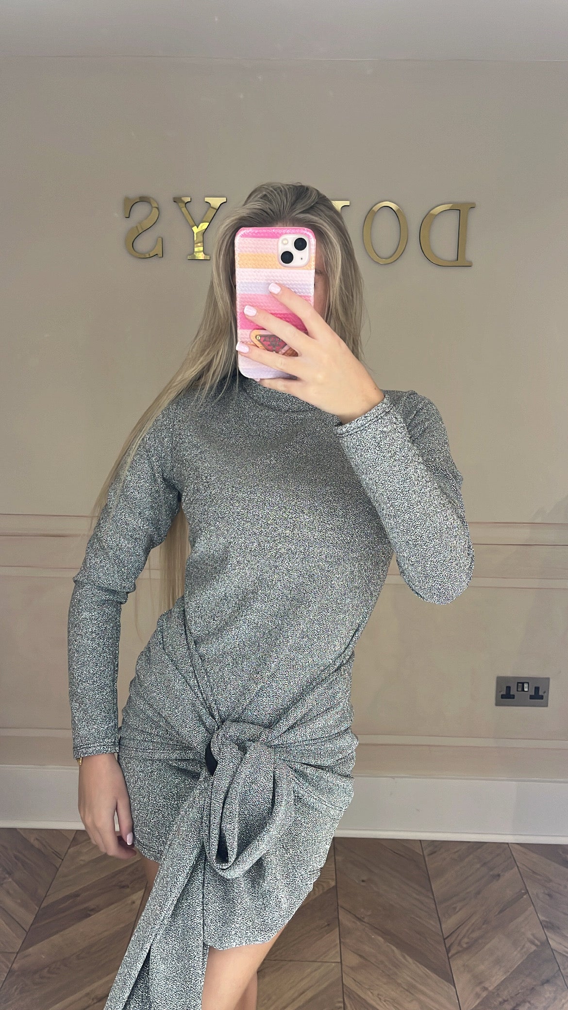 Glitter drape front dress