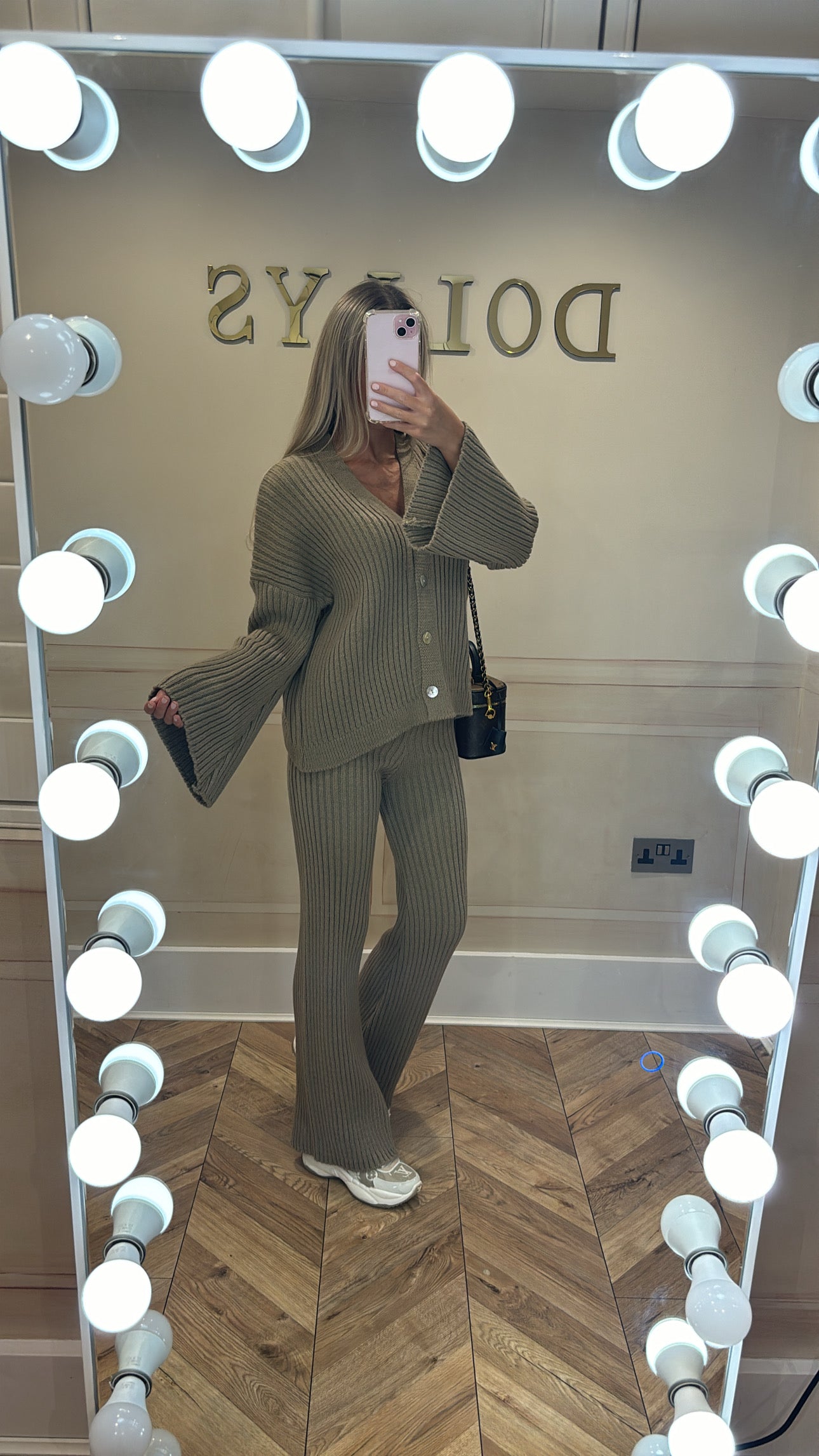 Button knit flared lounge set