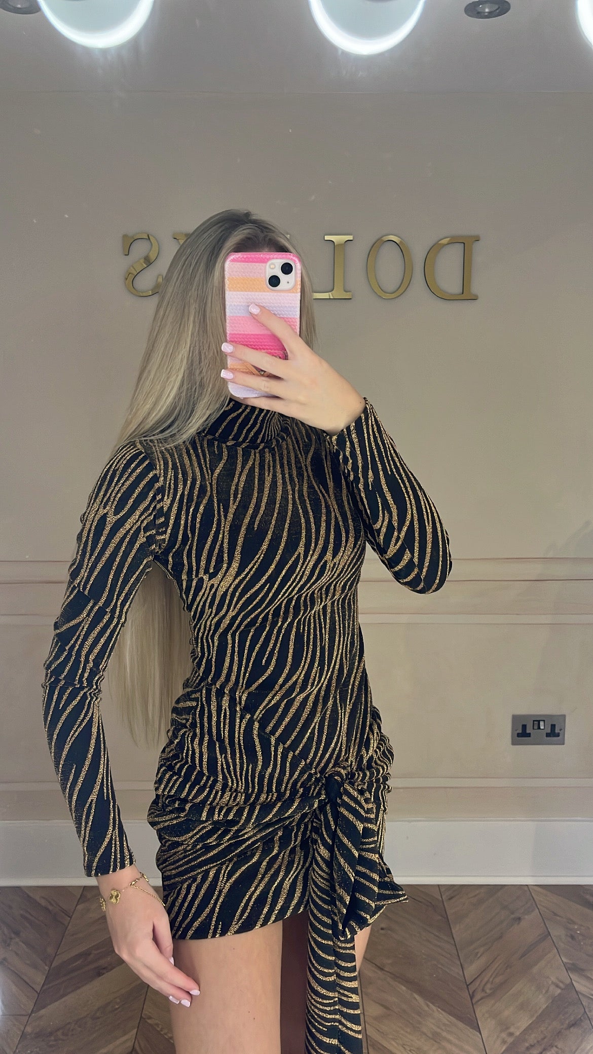 Glitter drape front dress