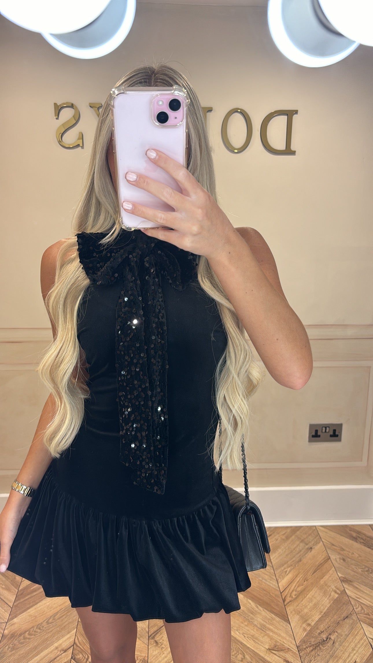 Velvet sequin bow dress
