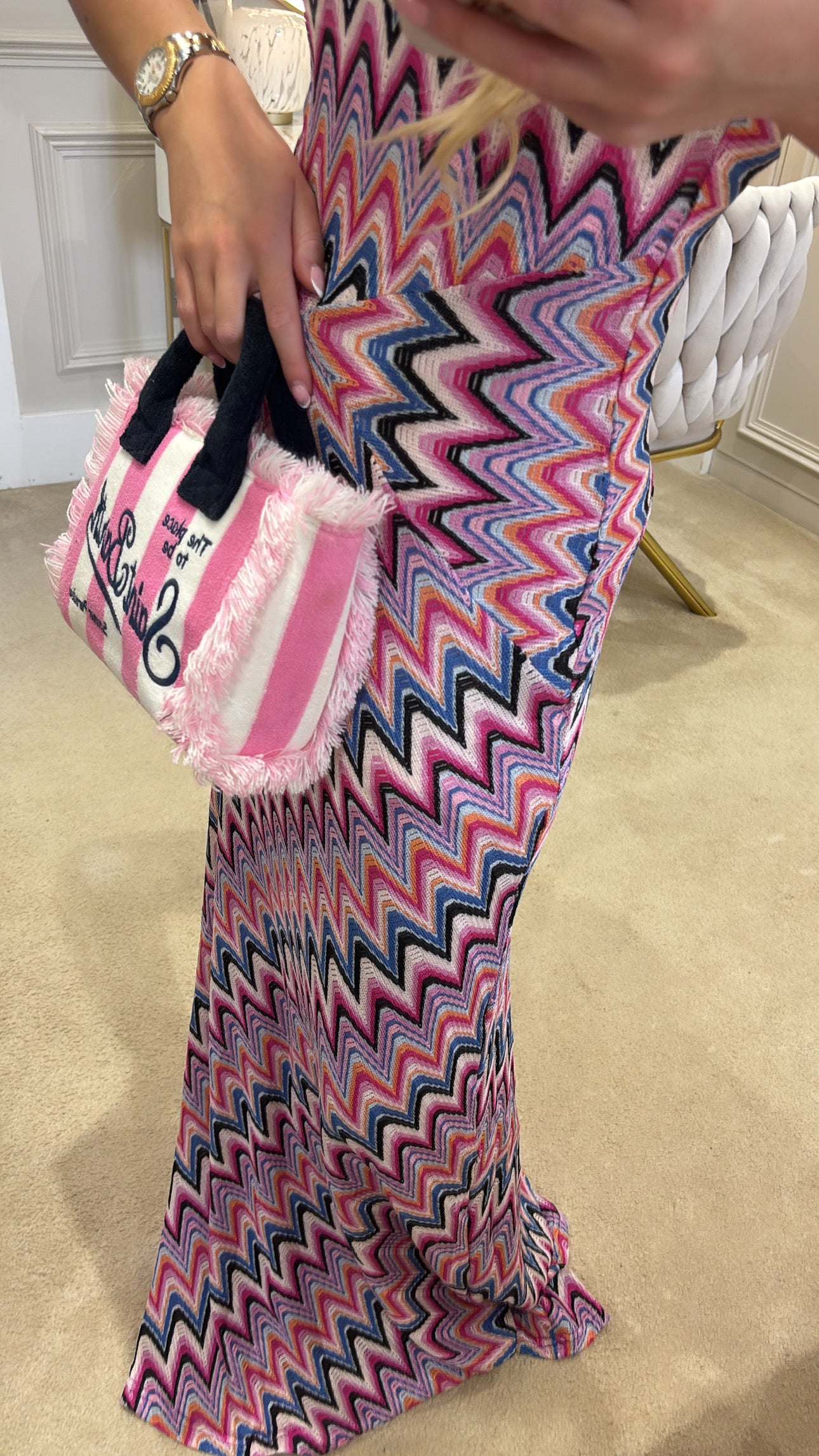 Zig zag backless maxi dress