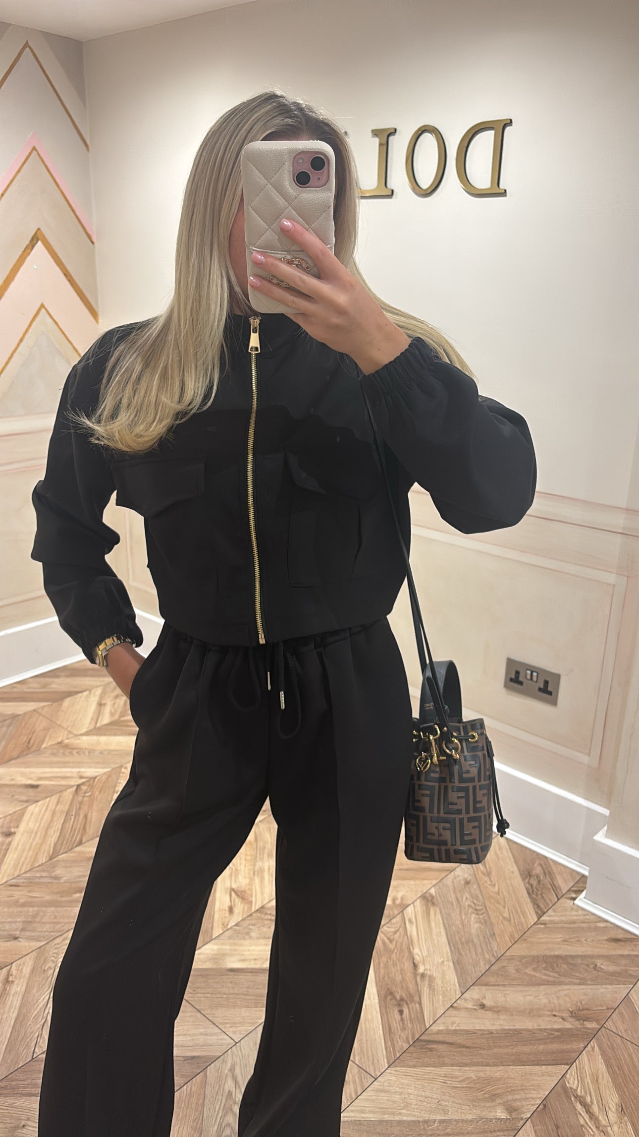 Pocket gold zip lounge set