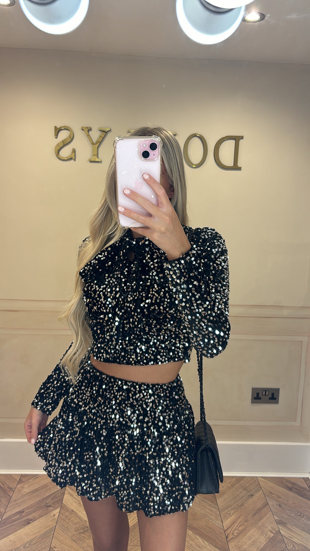 Sequin bow skirt set