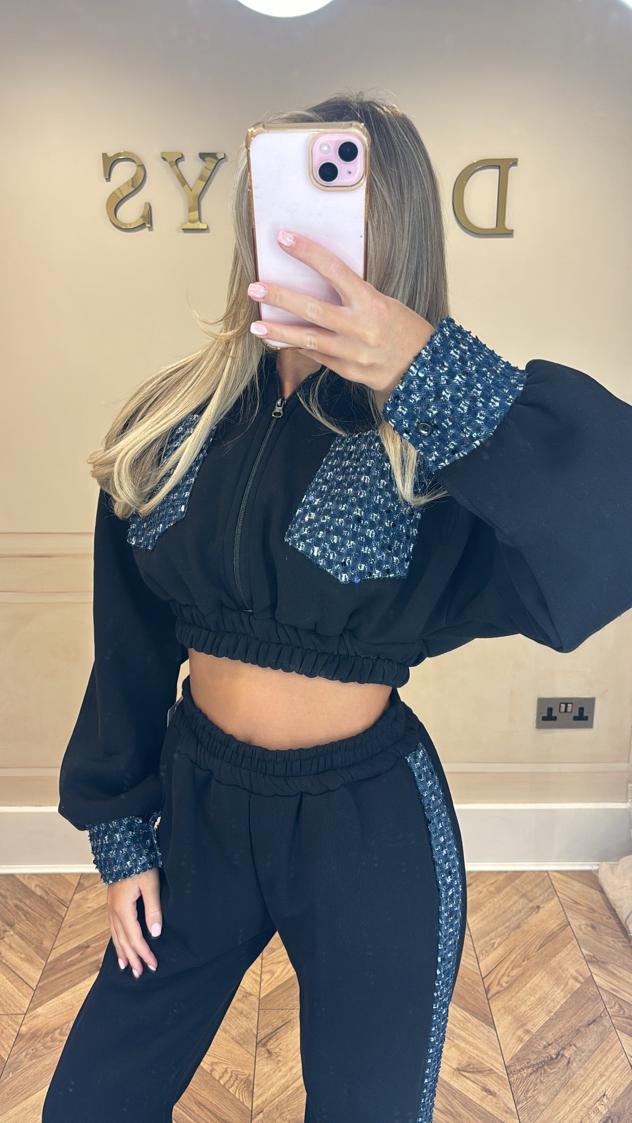 Sequin denim tracksuit