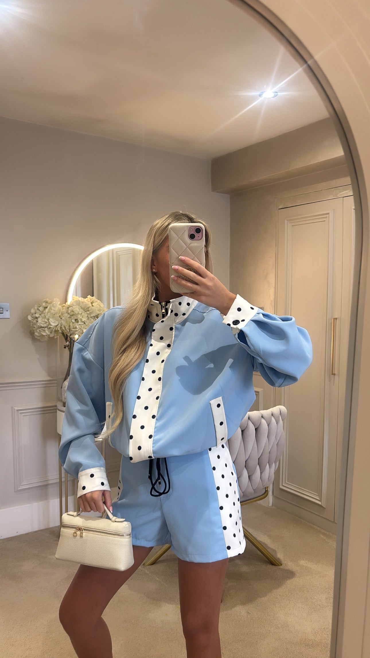 Polkadot trim jacket set 