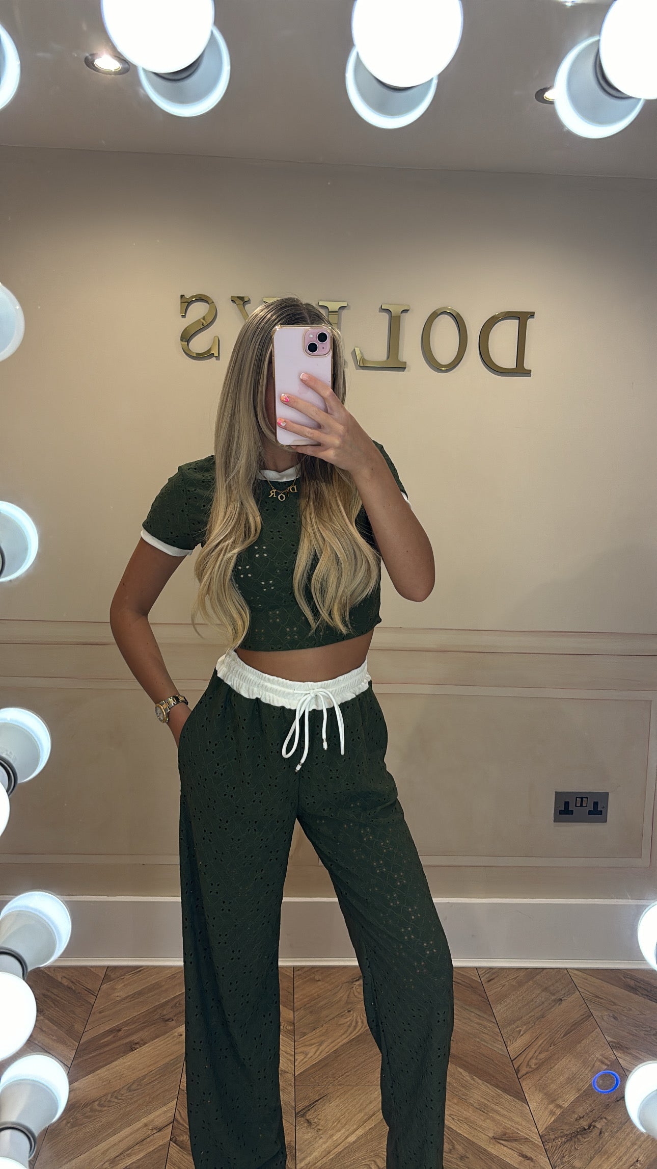 Embroidered draw string lounge set