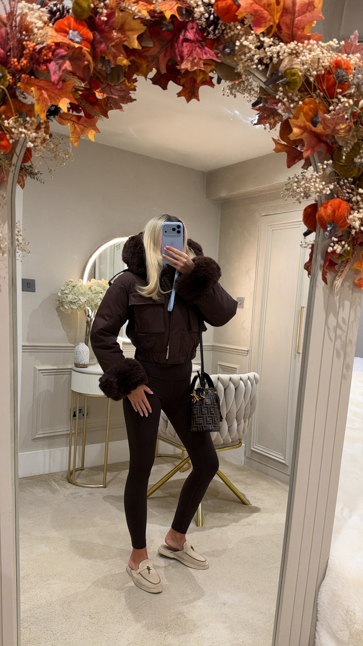 Fur cuff cropped puffer coat