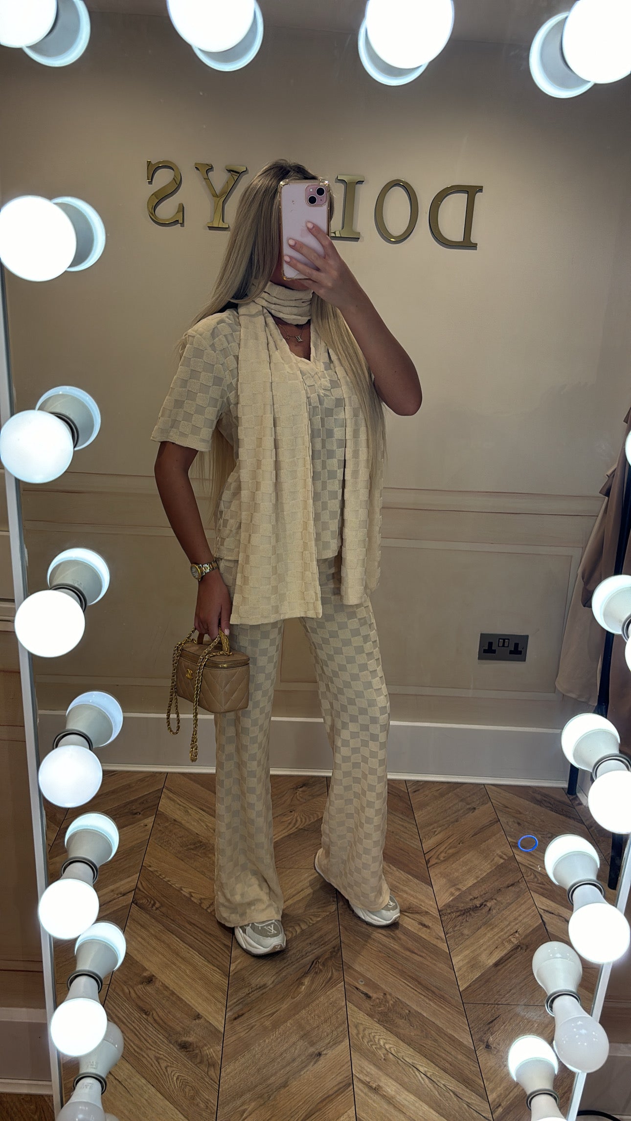 Towelling scarf v neck lounge set
