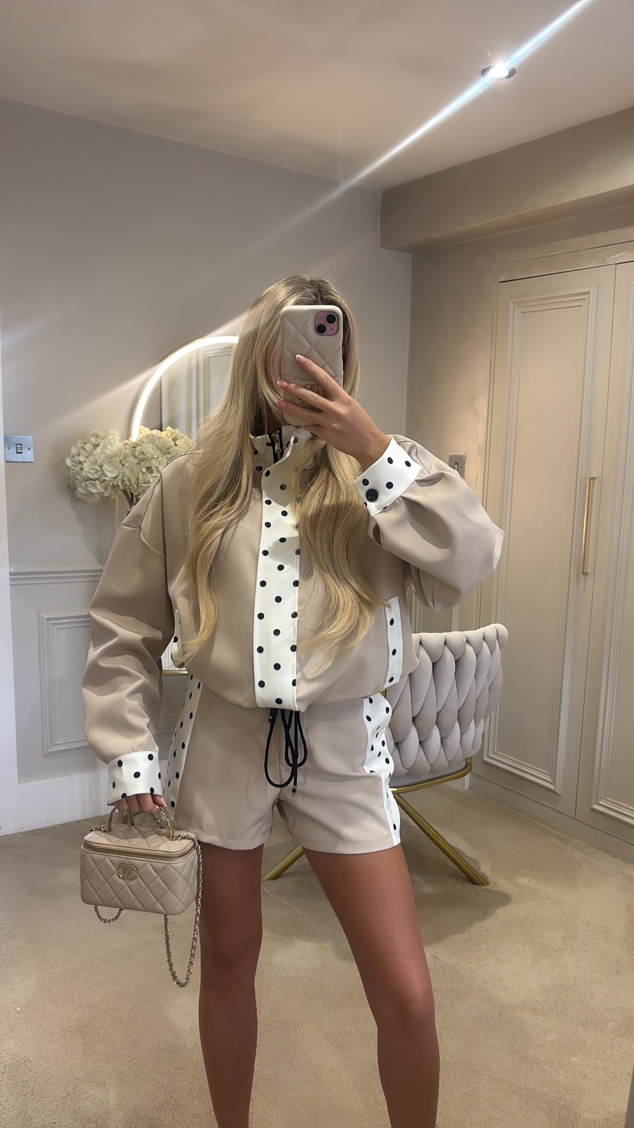 Polkadot trim jacket set