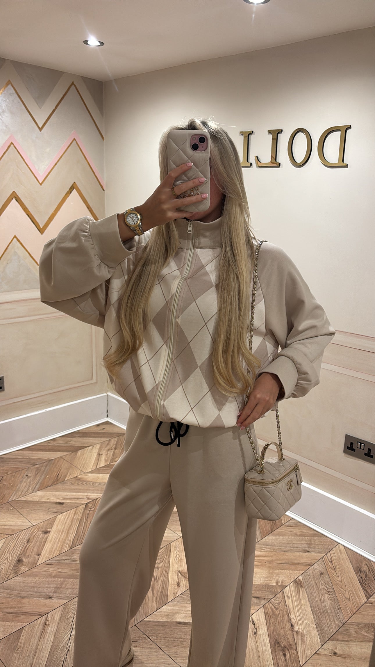 Chequered zip up lounge set