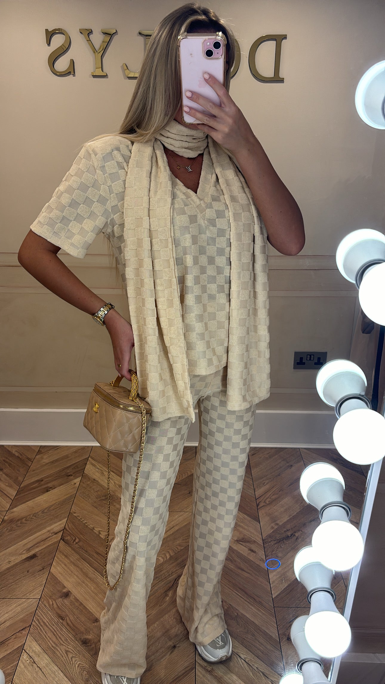 Towelling scarf v neck lounge set