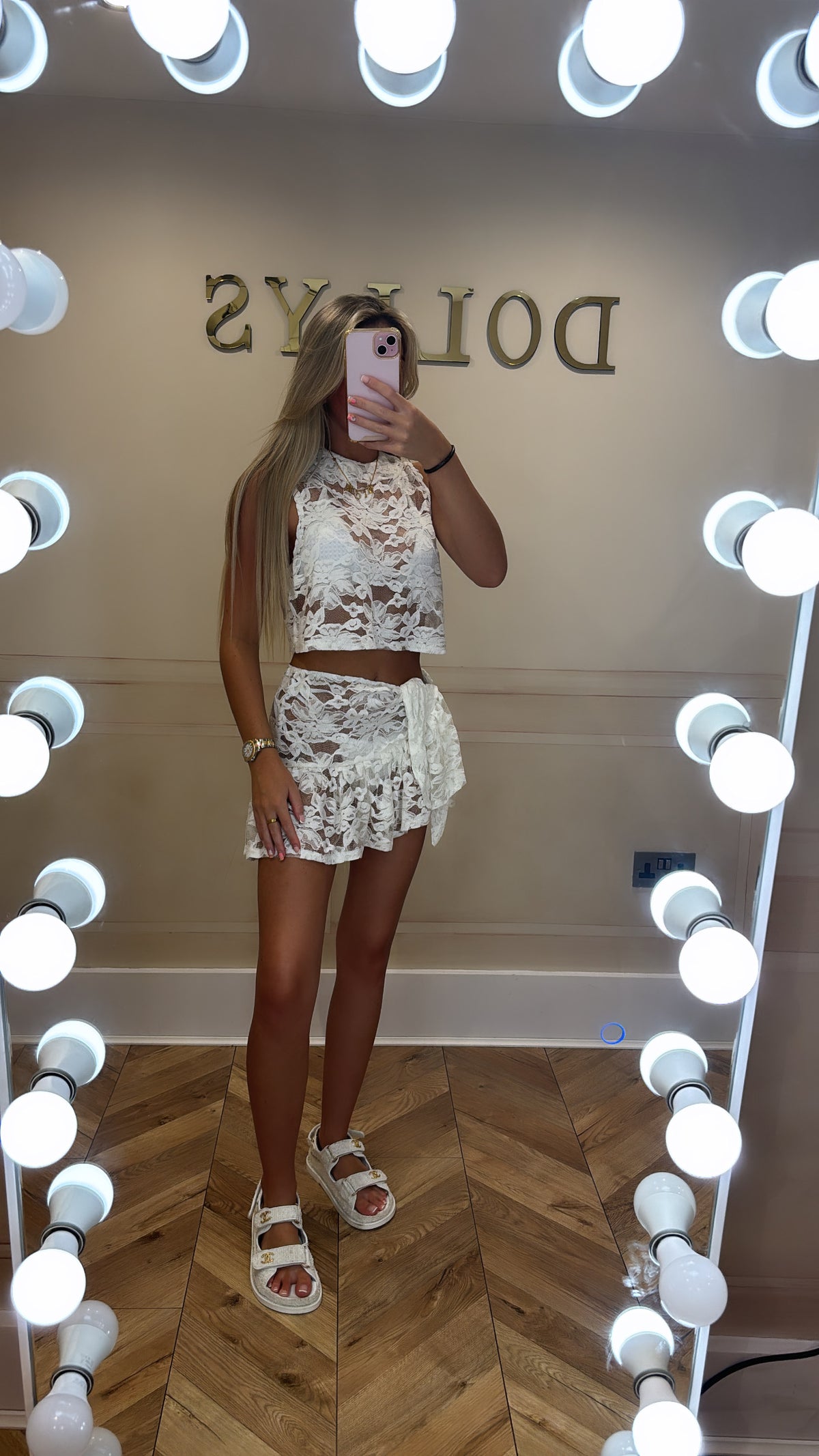 Lace tie side skirt set