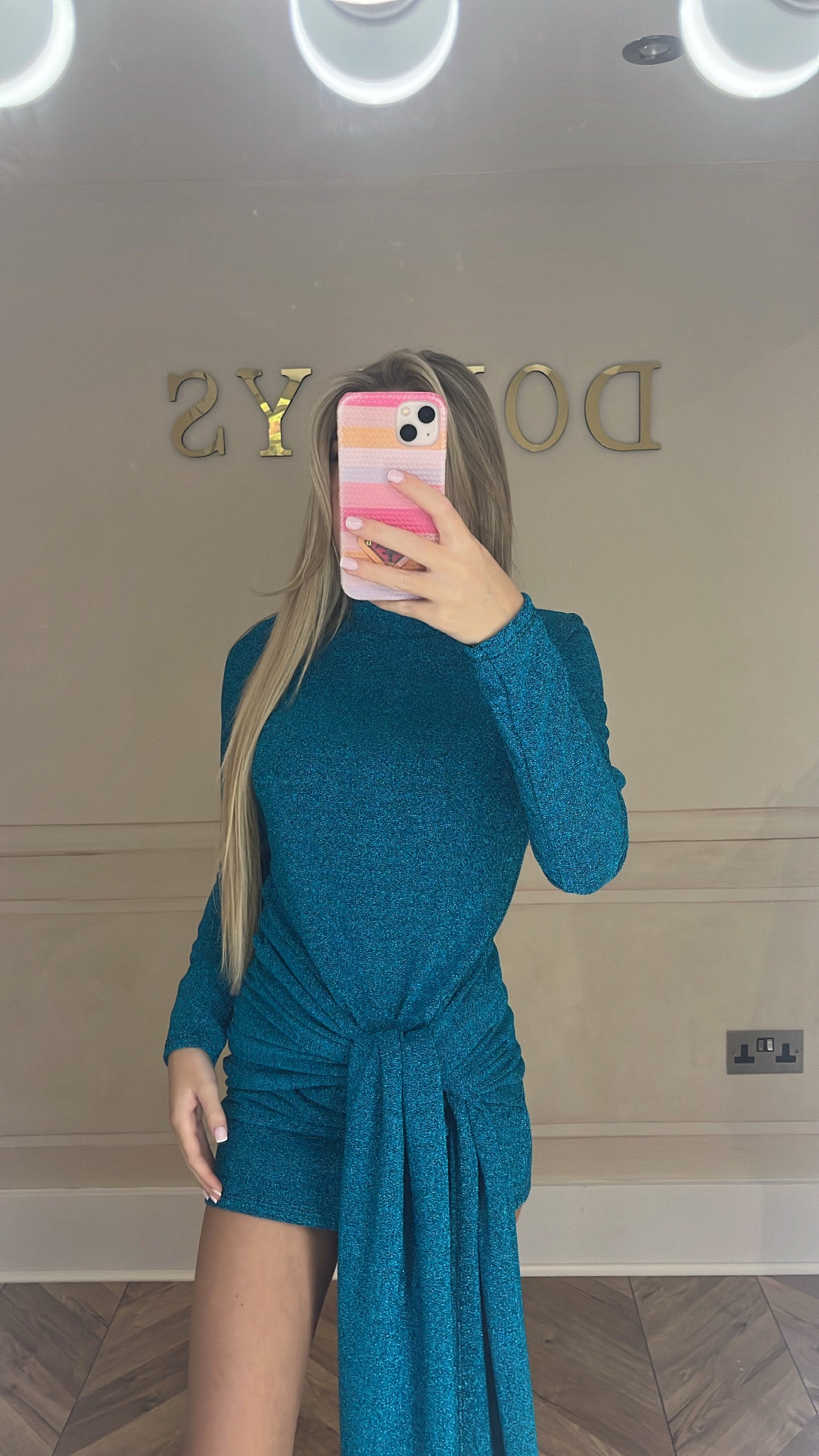 Glitter drape front dress