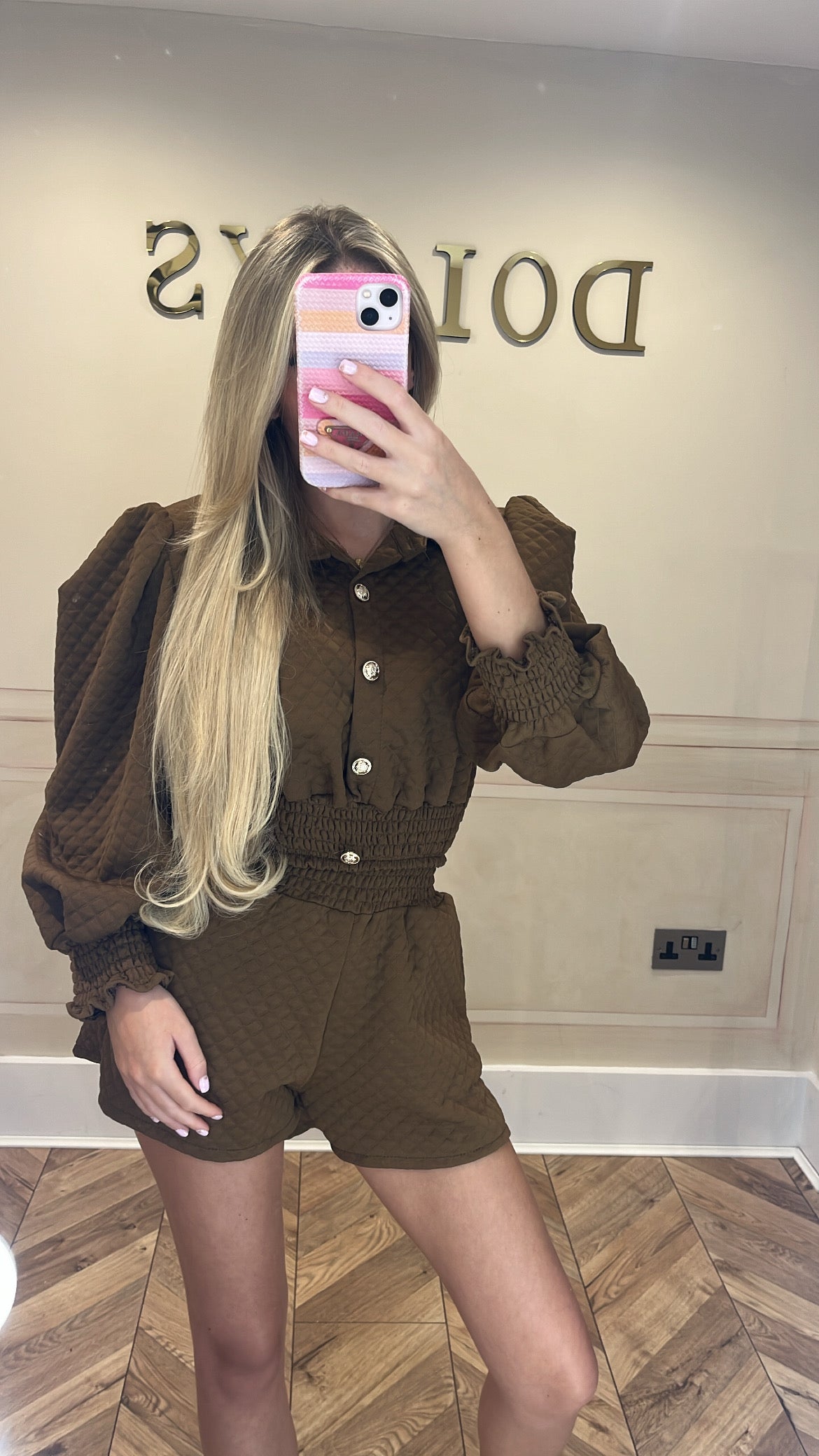 Quilted button short set 