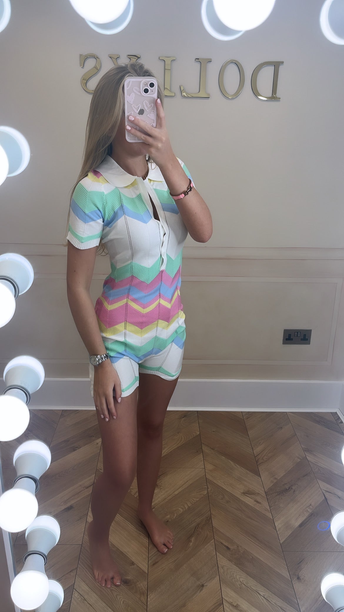 Knit zig zag playsuits