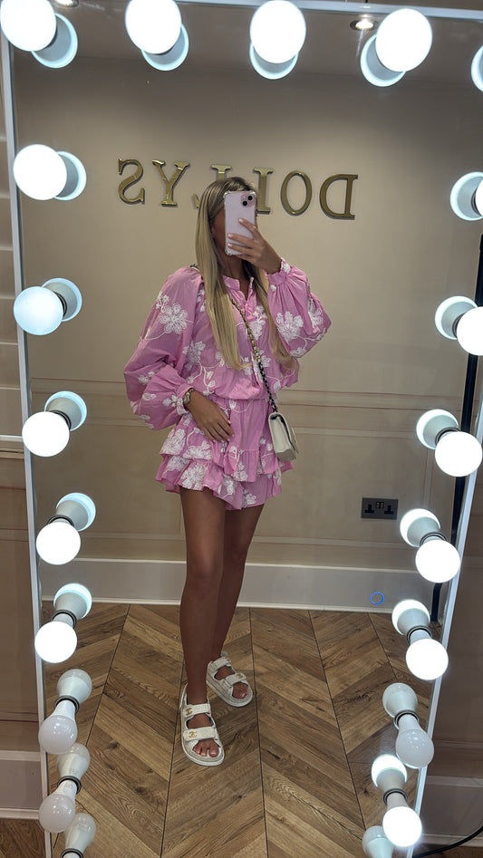 Flower embroidered short co-ord