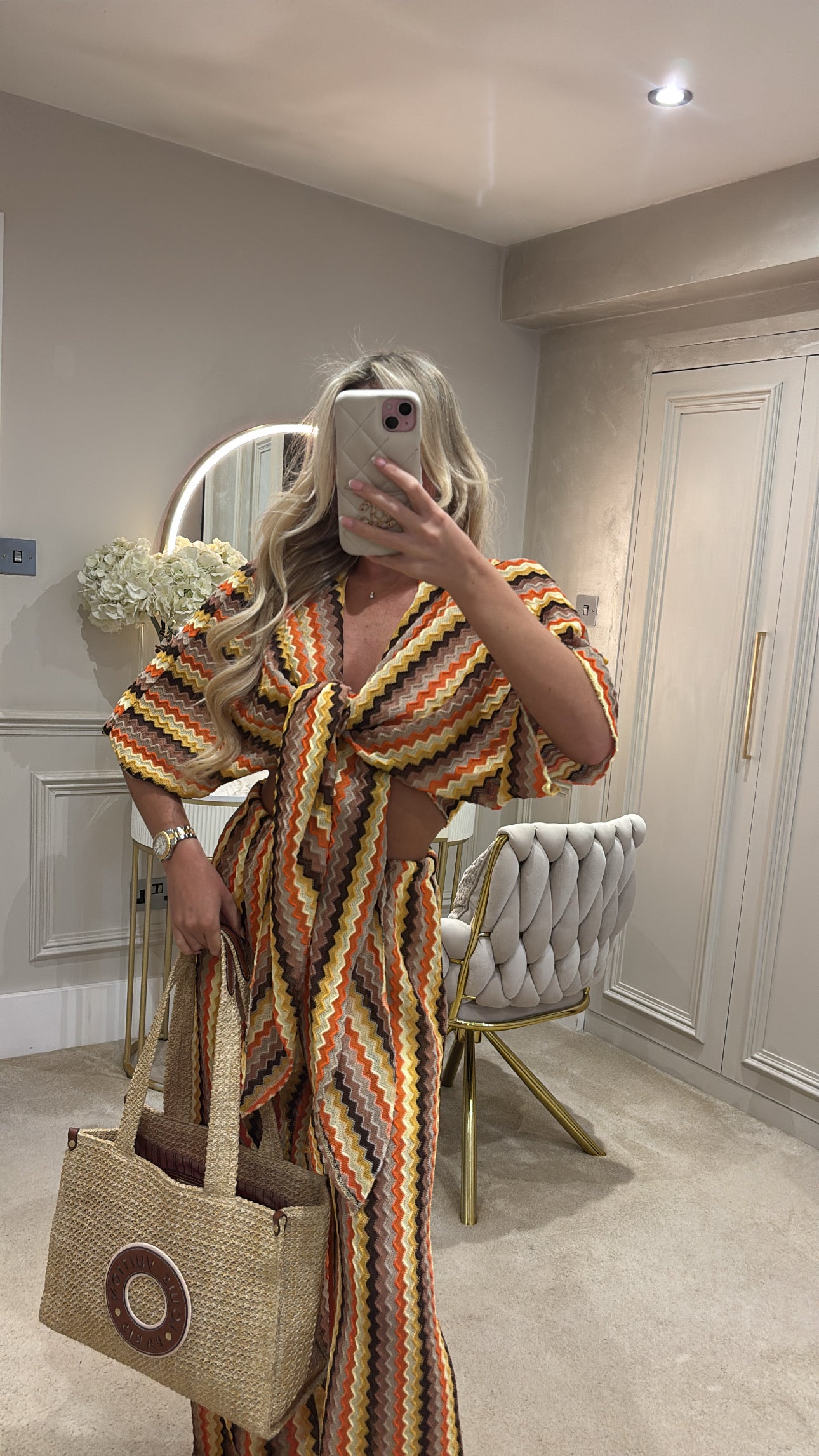 Zig zag tie front flared lounge set