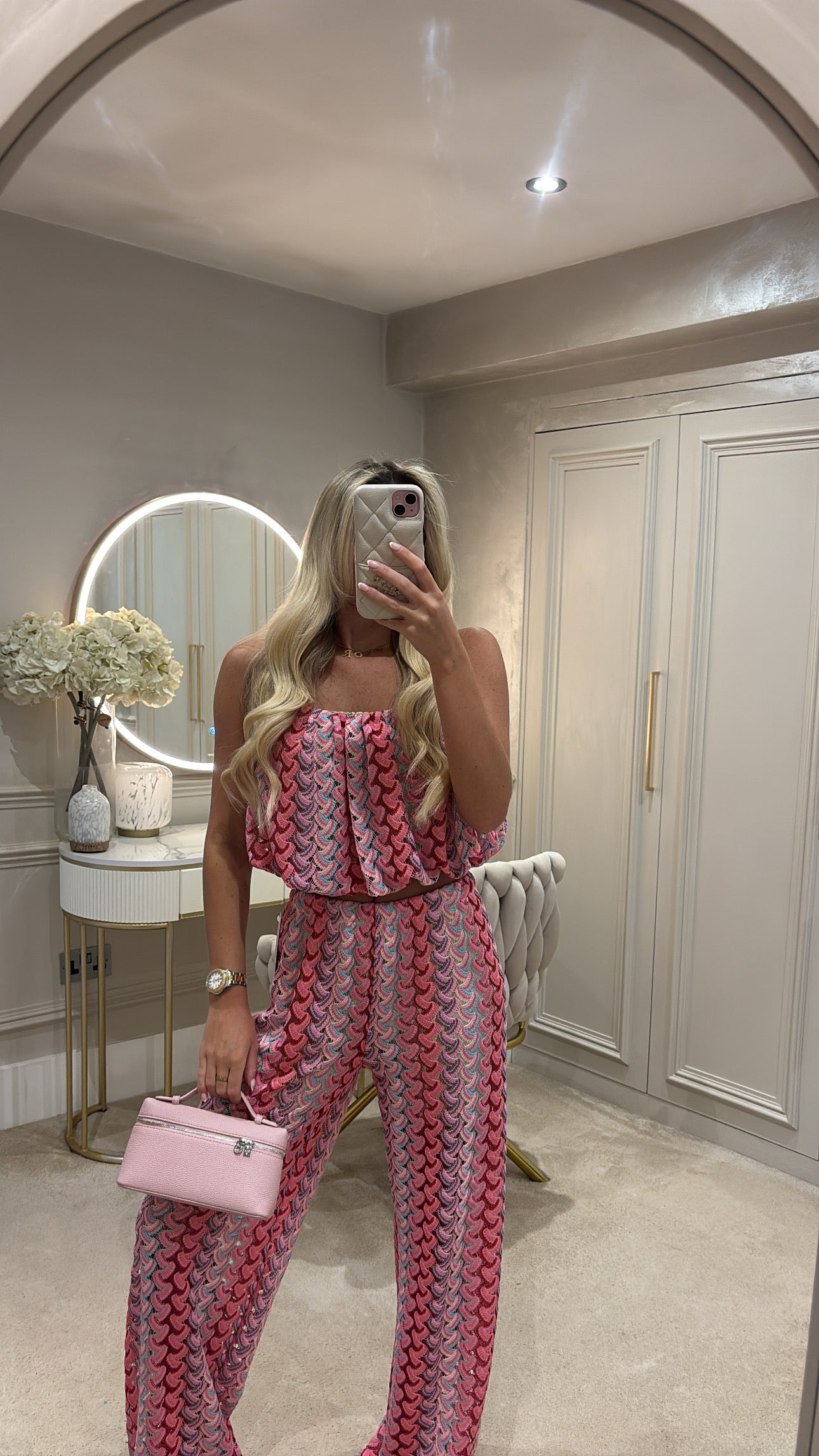 Pattern puff ball top trouser co-ord