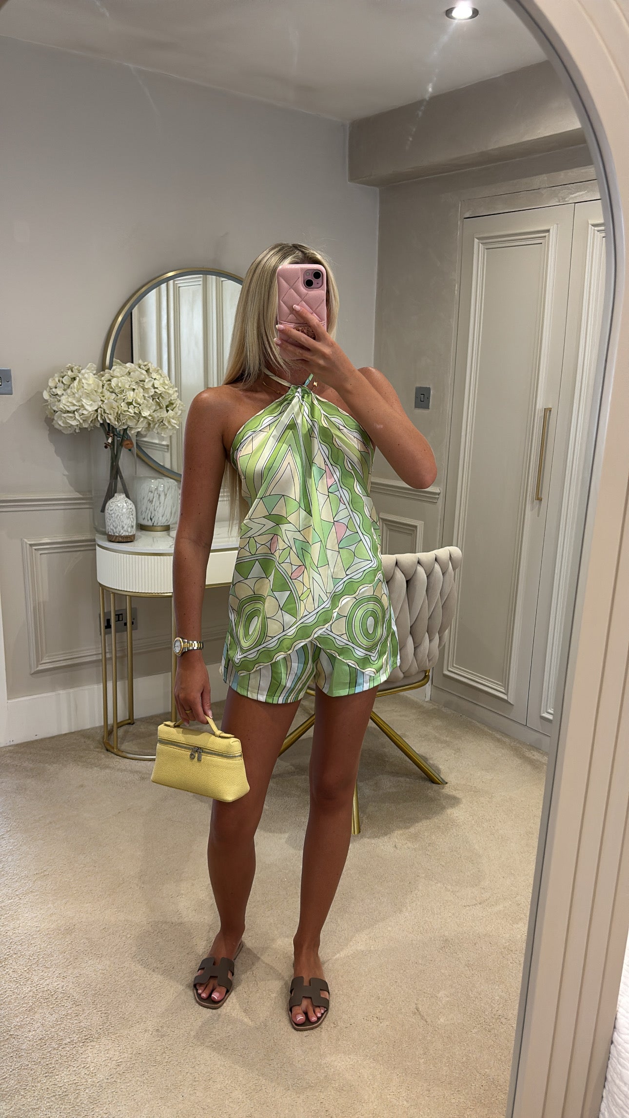 Silk pattern halter neck short set