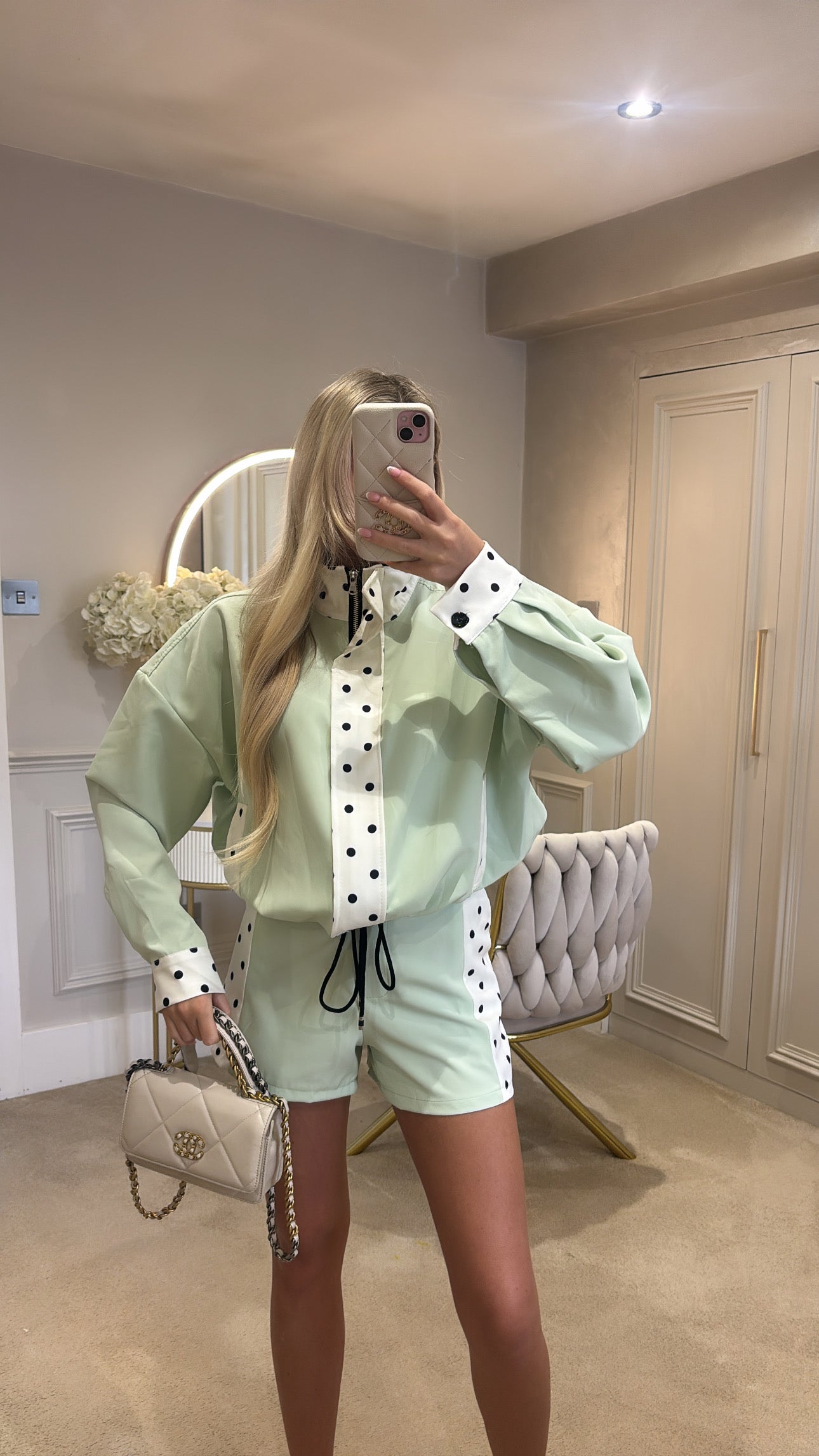 Polkadot trim jacket set ￼