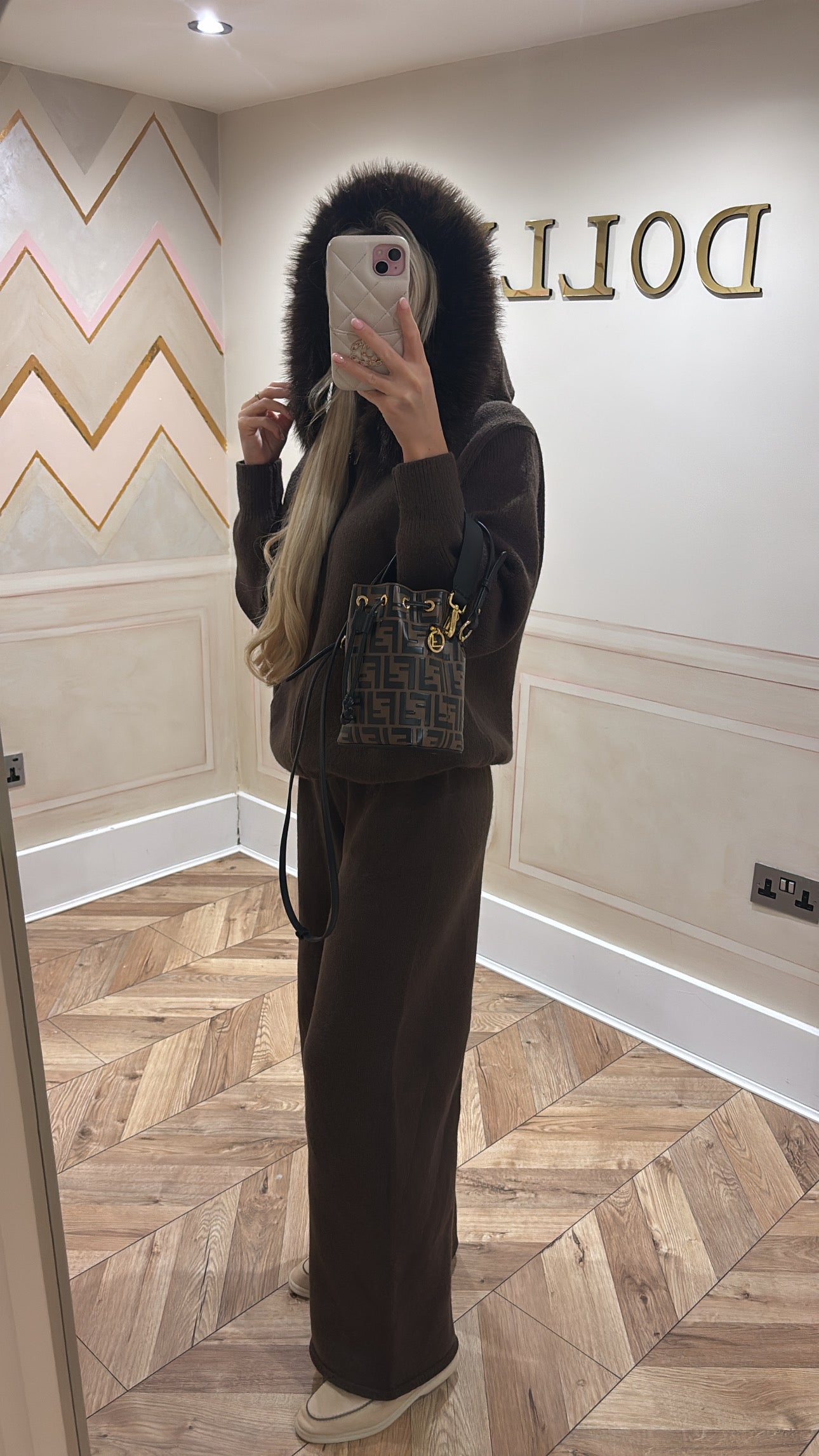 Fur hood tracksuit