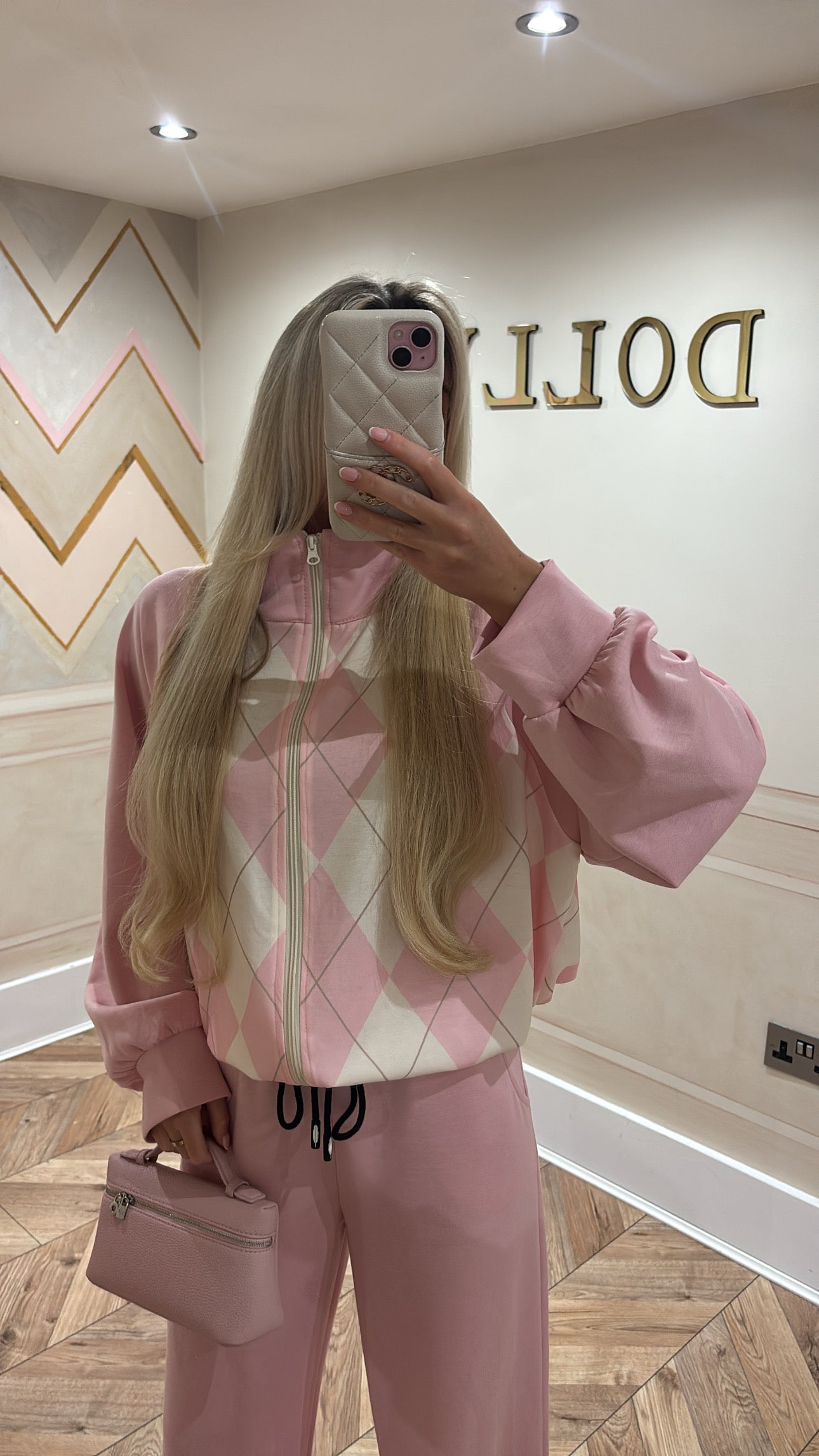Chequered zip up lounge set