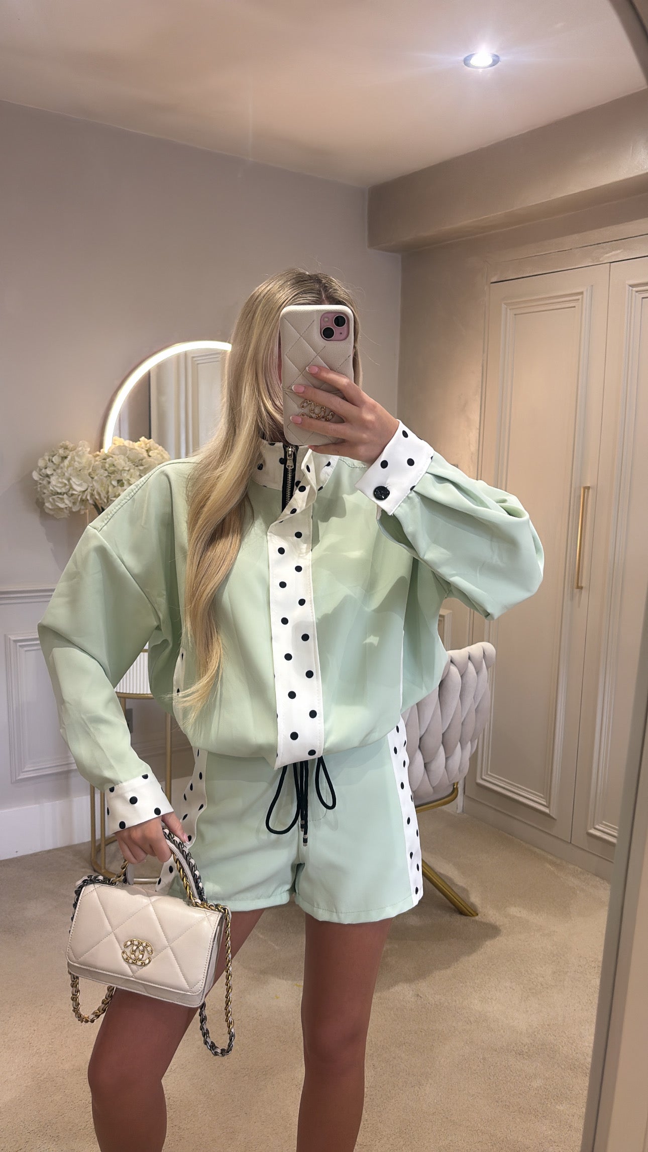 Polkadot trim jacket set ￼