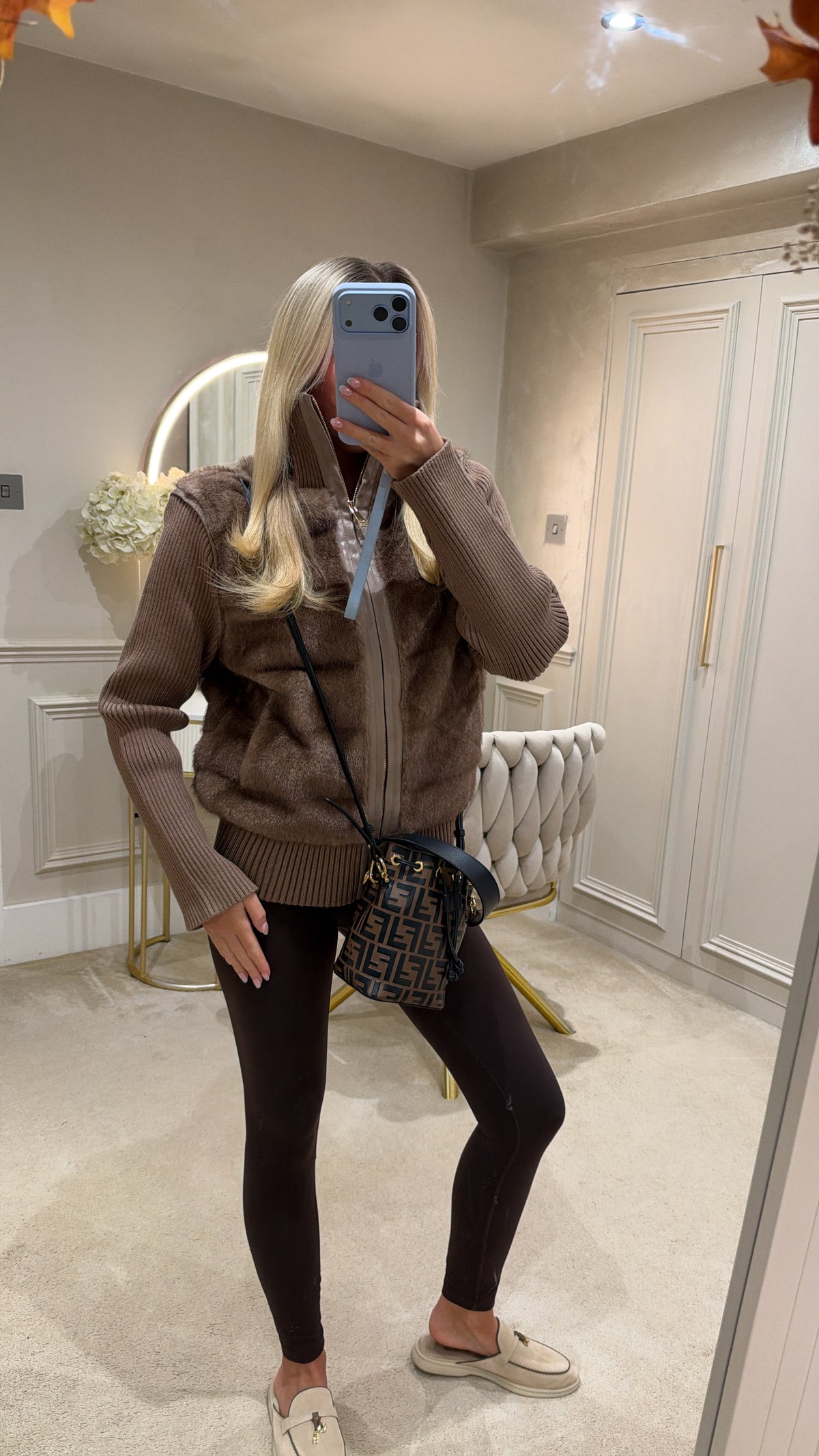 Fur gold zip cardigans