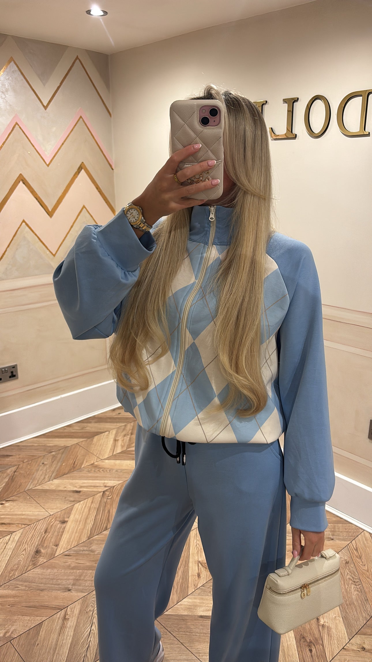 Chequered zip up lounge set ￼